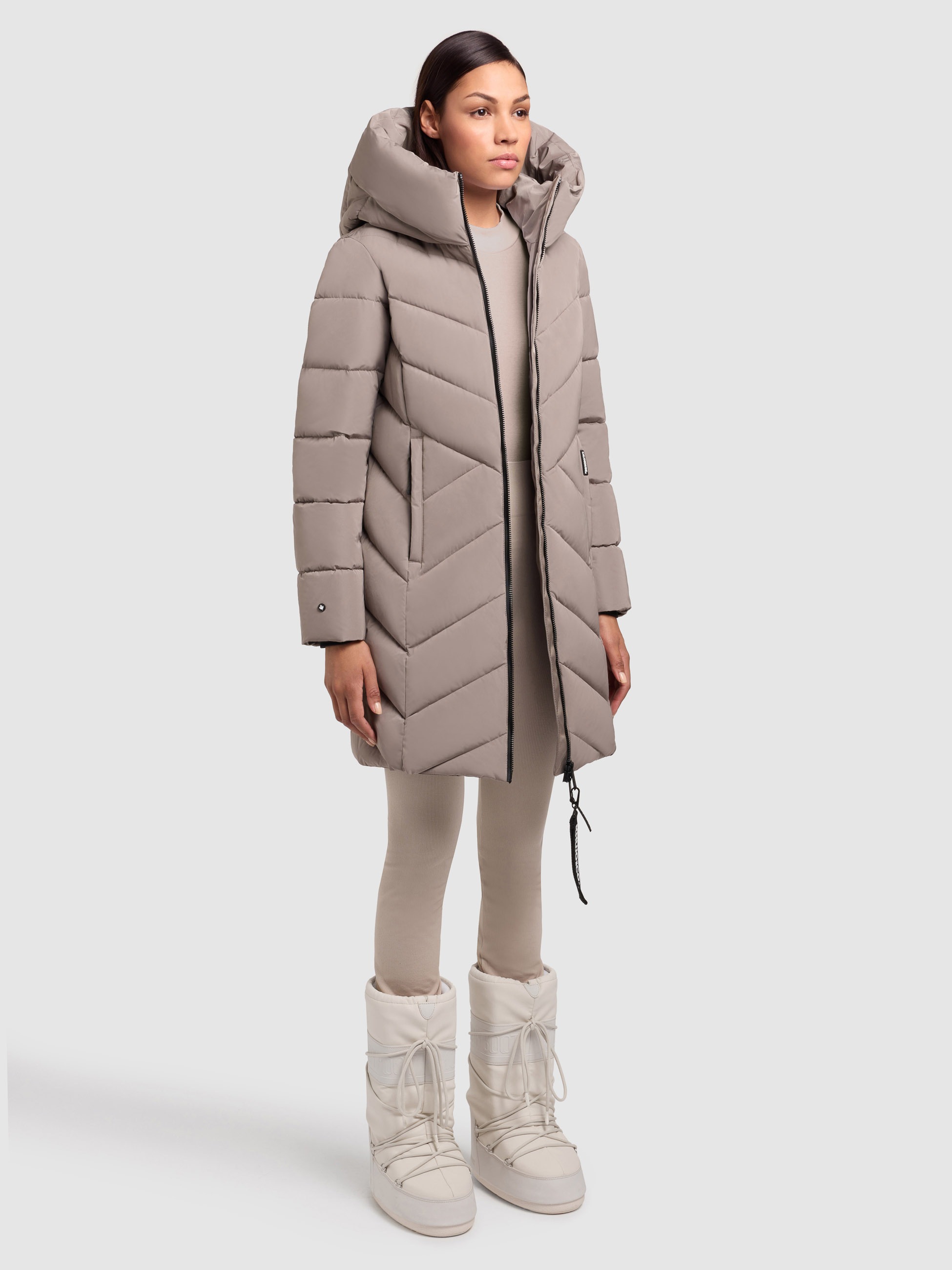 Steppmantel KHUJO "DARKA2", Damen, Gr. S, greige, 100% Polyester, unifarben, regular fit, eingesetzt elastischer Bund, Mäntel Steppmantel 3
