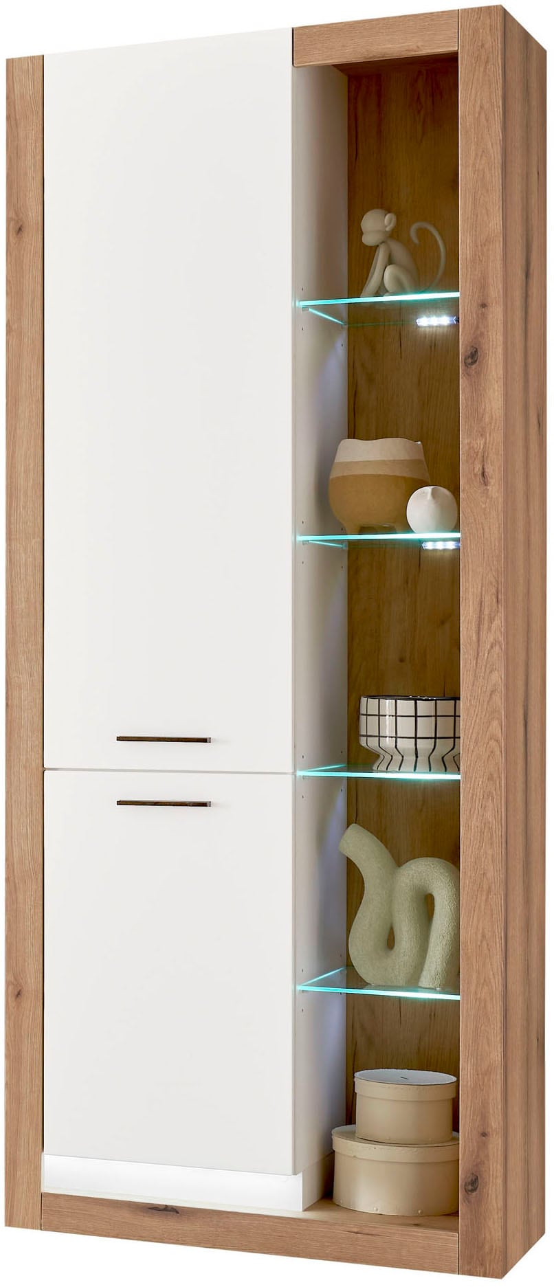 INOSIGN Vitrine »Brixen, Vitrinenschrank in Eiche Dekor, moderne Standvitrine«, Metallgriffe, ausreichend Stauraum, vielseitig einsetzbar, 80 cm breit