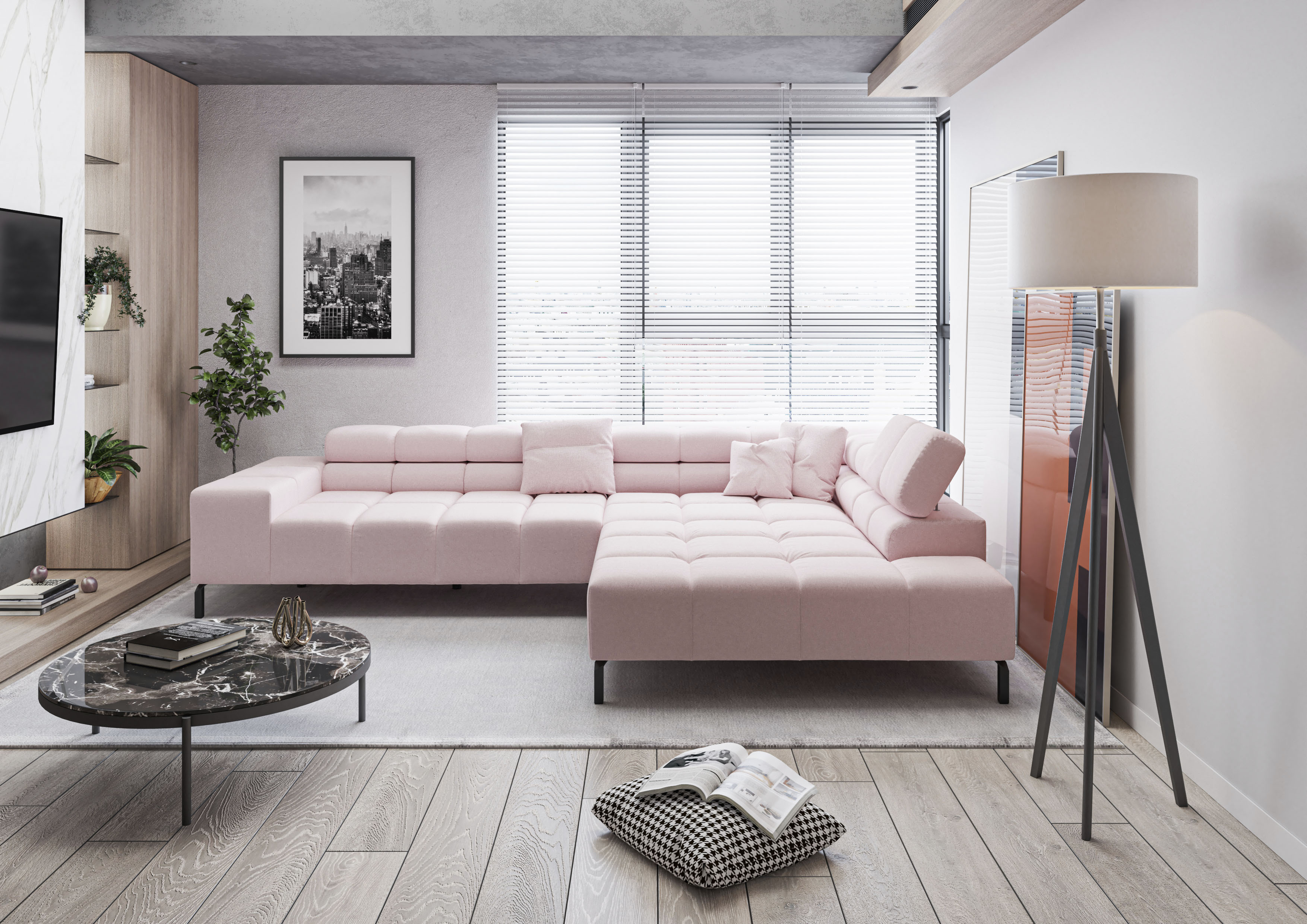 Home affaire Ecksofa "Ancona New, wahlweise motorische Sitztiefenverstellung, auch in Cord" feine Steppung, mit Kopfteilverstellung, 3 Zierkissen, L-Form