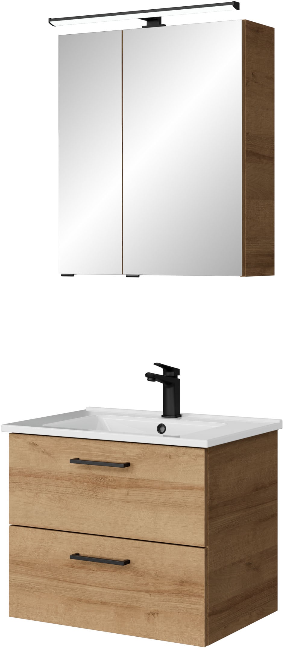 Saphir Badezimmer-Set "3-tlg. Keramikwaschtisch, Waschtischunterschrank, Spiegelschrank" 3 Stk. tlg.