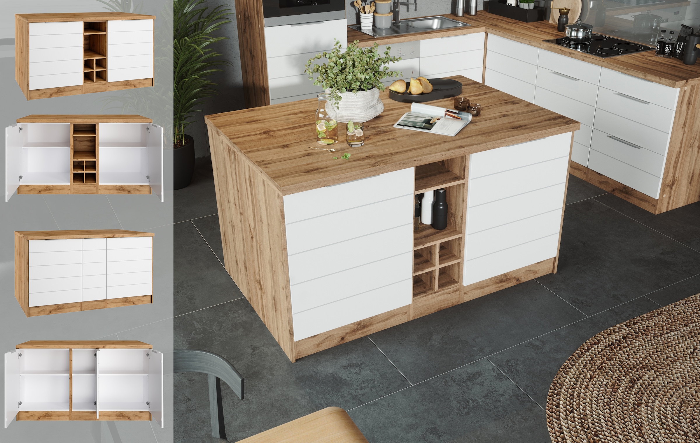 KOCHSTATION Kücheninsel "KS-Luhe, Breite 153 cm, mit Flaschenregal" MDF-Fro günstig online kaufen