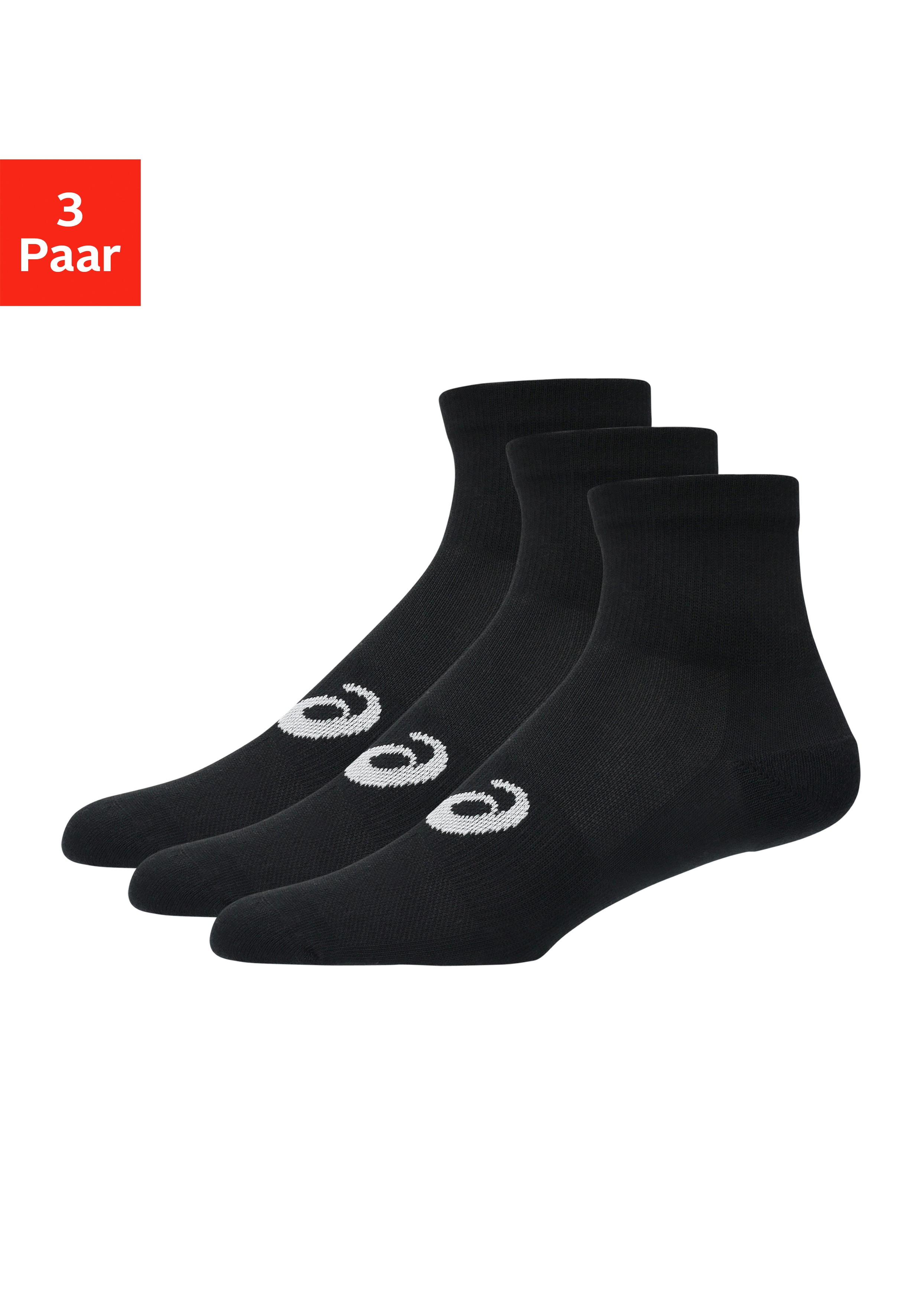 Asics Laufsocken "3 PACK QUARTER SOCK" Atmungsaktiv, Gedämpfte Sohle, Anatomische Passform