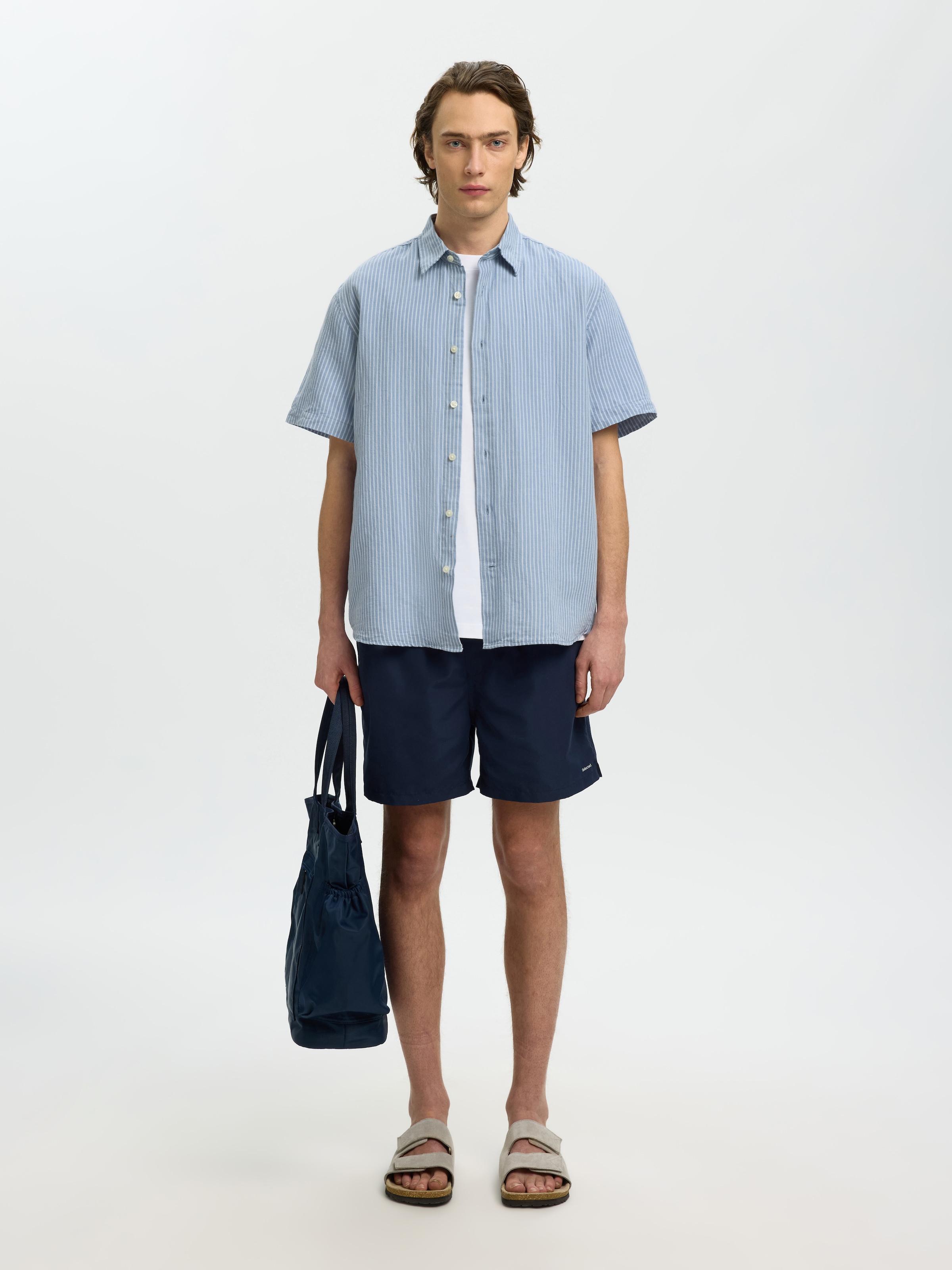 SELECTED Langarmhemd »SLHREGCLAY LINENBLEND SS SHIRT CLA NOOS« Materialmix, regular fit