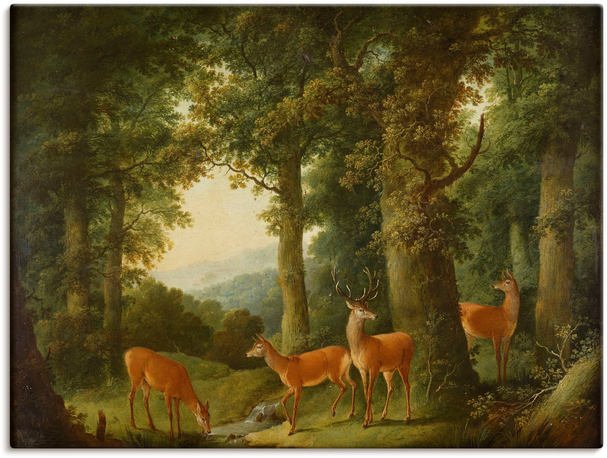 Artland Leinwandbild "Waldlandschaft mit Rotwild. Um 1760/70" Wald 1 Stk. tlg. auf Holzrahmen gespannt
