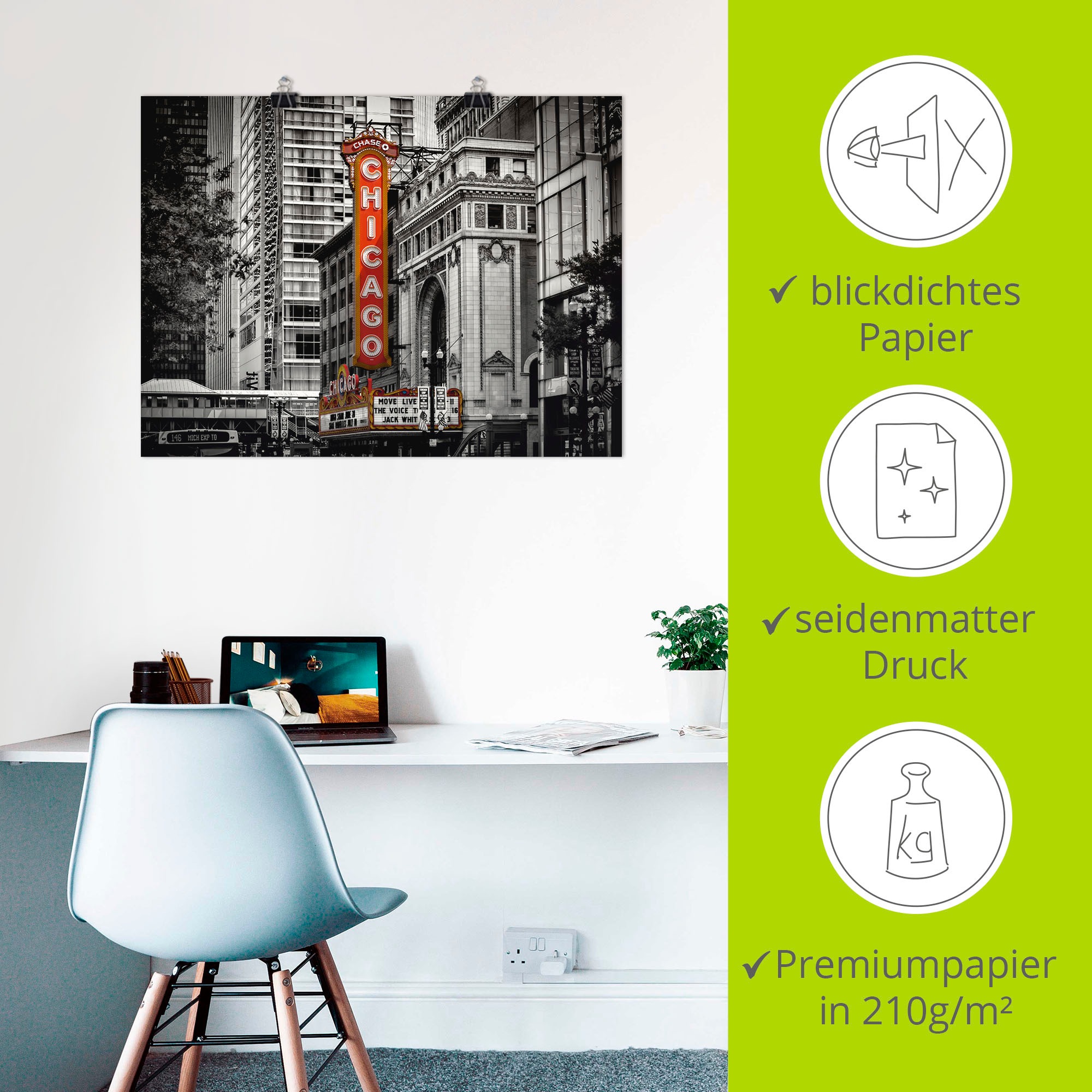 Artland Poster »Chicago I«, Amerika, (1 St.), als Alubild, Leinwandbild, Wandaufkleber oder Poster in versch. Größen