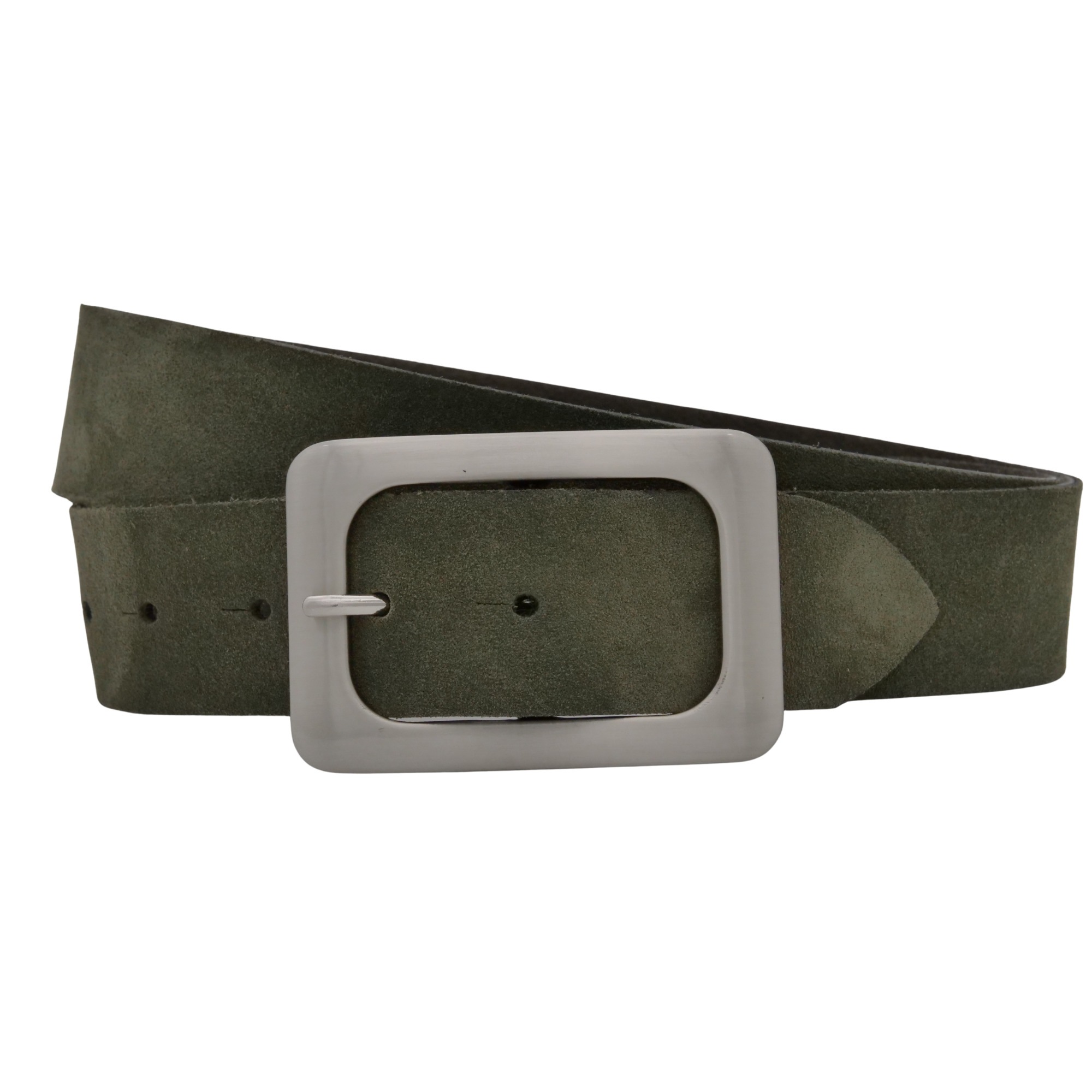 Ledergürtel ANNAMATONI "AnnaMatoni Damen Ledergürtel in hochwertigem Velour Leder 4cm", Damen, Gr. TW85 - 100cm Gesamtlänge, olive 560, 100% Leder, Gürtel Ledergürtel