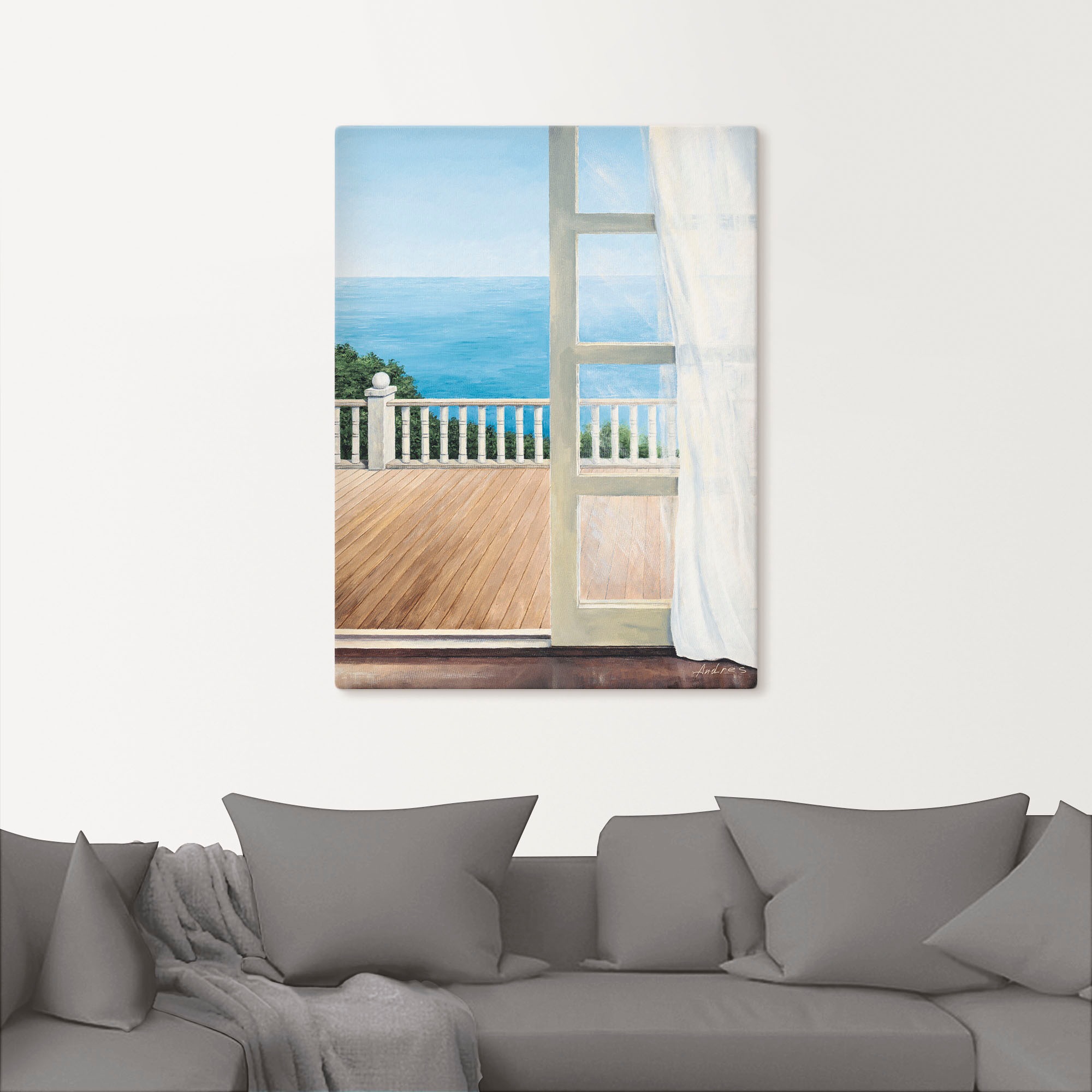 Artland Poster »Veranda mit Meerblick«, Fensterblick, (1 St.), auf Keilrahmen gespannt