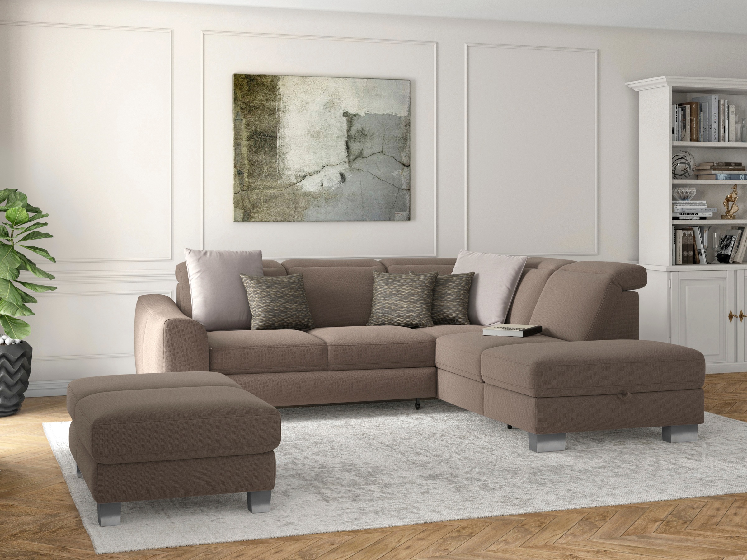 sit&more Ecksofa »Dundee L-Form«, mit Federkern und Edelstahlfüßen, wahlweise mit Kopfteilverstellung