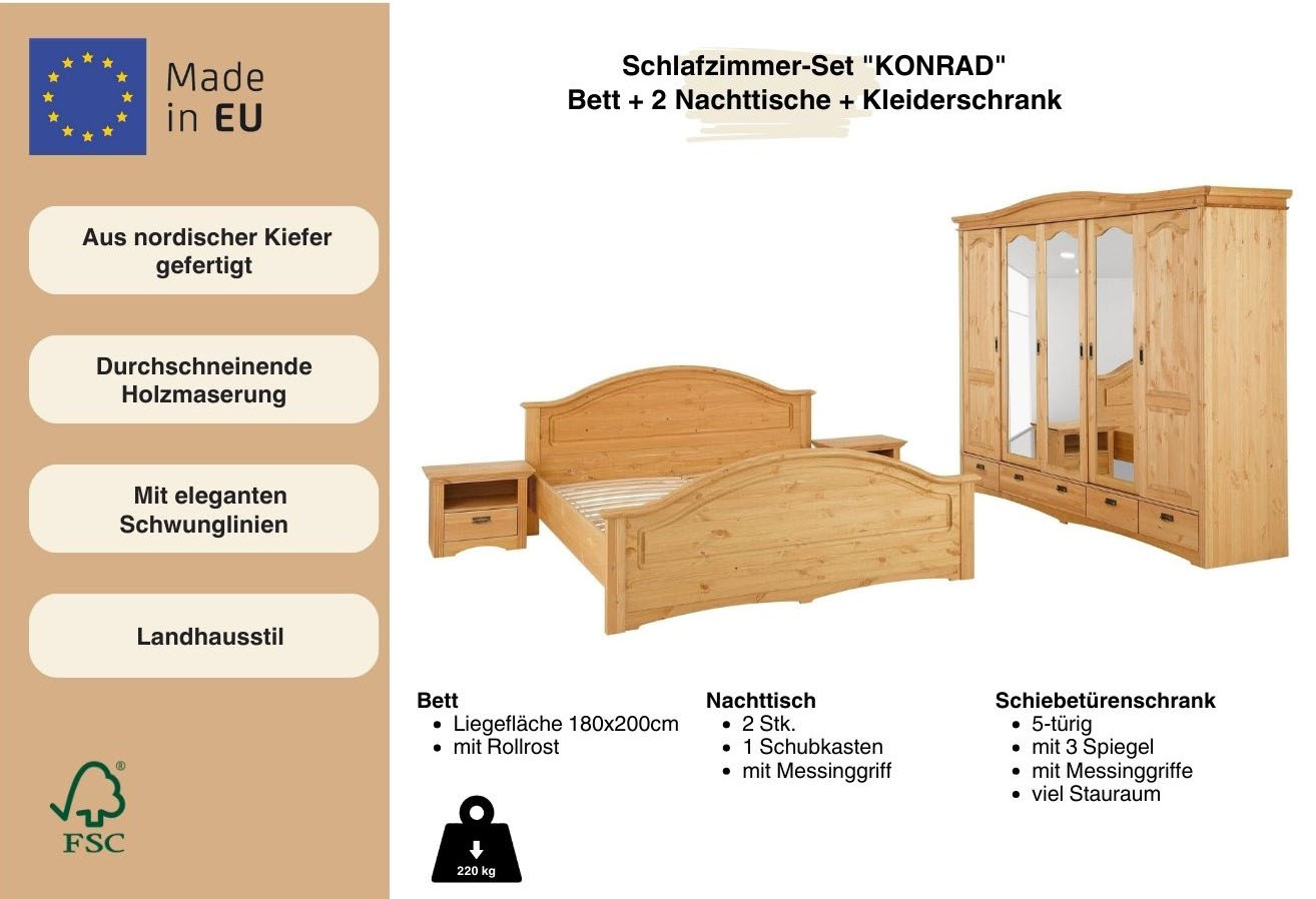 Thumbnail - Home affaire Schlafzimmer-Set ""Konrad", komplettes Schlafzimmer mit großem Schrank" Set, Kleiderschrank 5 türig mit Sch...