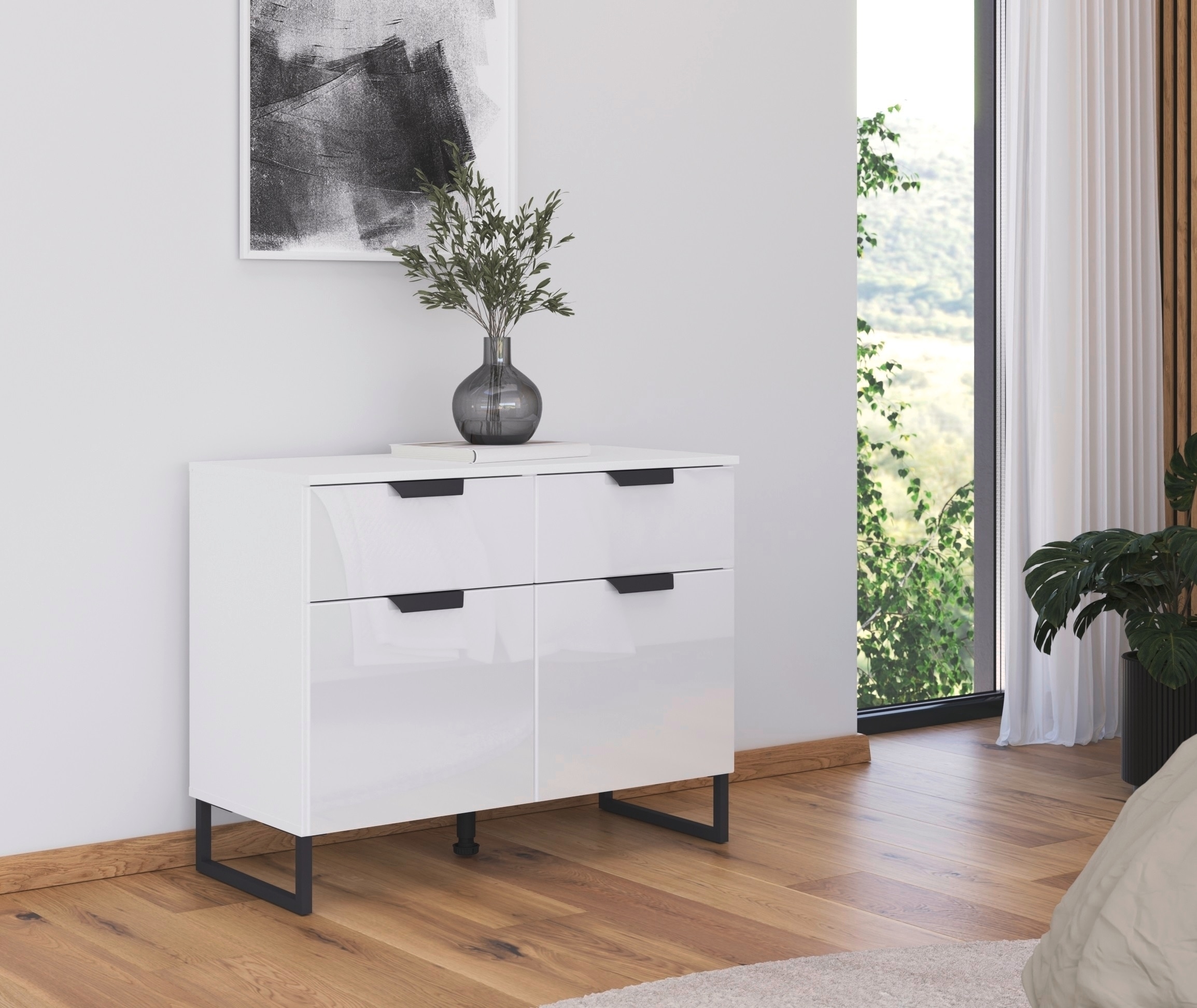 rauch Kombikommode »Modern by Aditio«, mit Glasfront und Kufenfuß, 2 Schubladen mit Softclose-Funktion