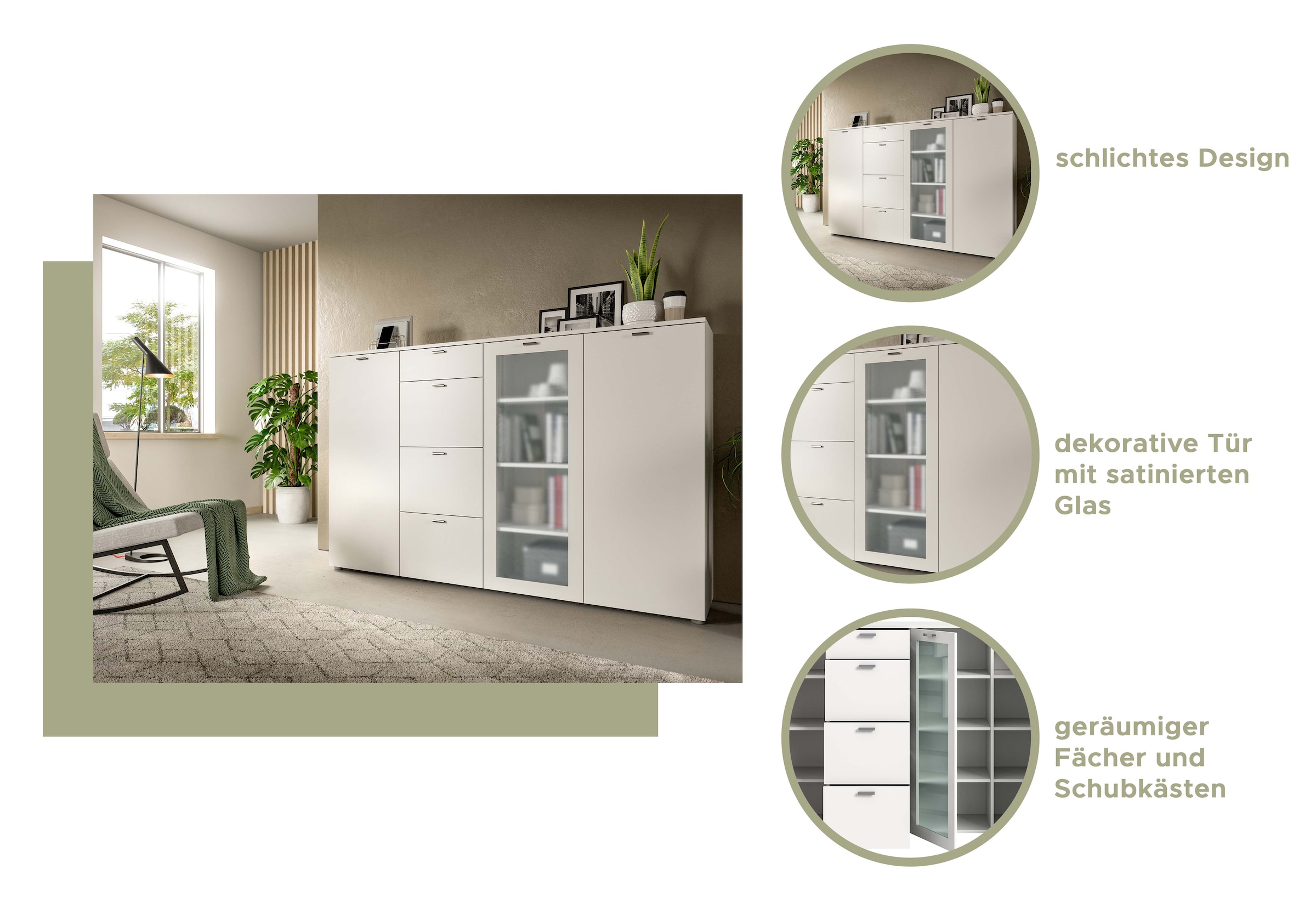 INOSIGN Highboard »Onex, Breite 135 cm, mit Glastür, vielseitig einsetzbar«, in verschiedenen Farben, Kommode, Schrank, Anrichte