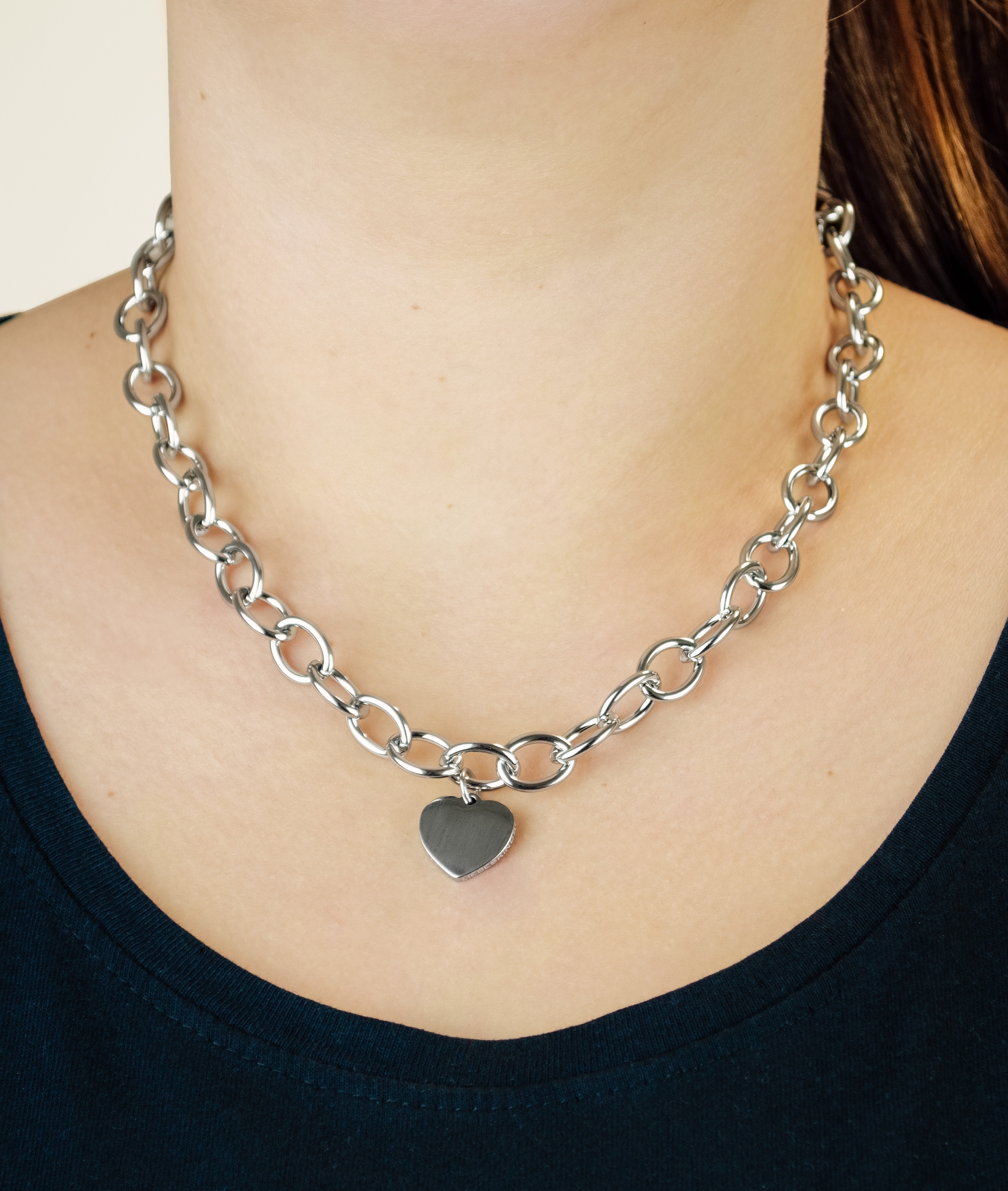Kette mit Anhänger LIEBESKIND BERLIN "Schmuck Edelstahl My Heart Herz", silber (edelstahlfarben), Halsketten, Damen, Edelstahl, L: 45 B: 10mm, B:10mm 2