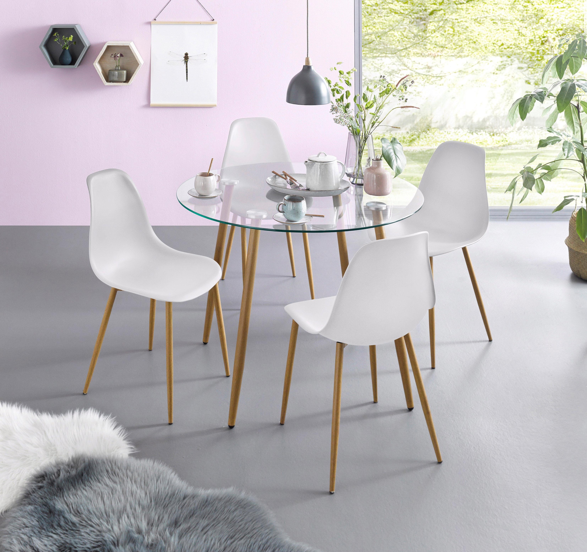 OTTO home 1100000002199 "Miller" Set, 5 Stk. tlg. Glastisch mit 4 Stühlen (Kunststoffschale)