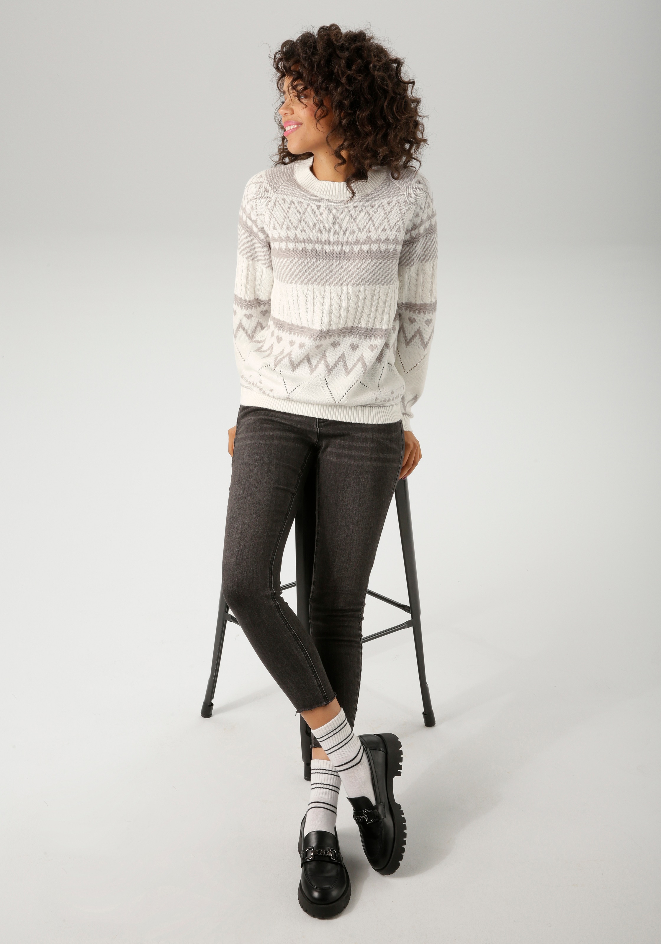 Aniston CASUAL Strickpullover, im trendigen Muster-Mix - NEUE KOLLEKTION