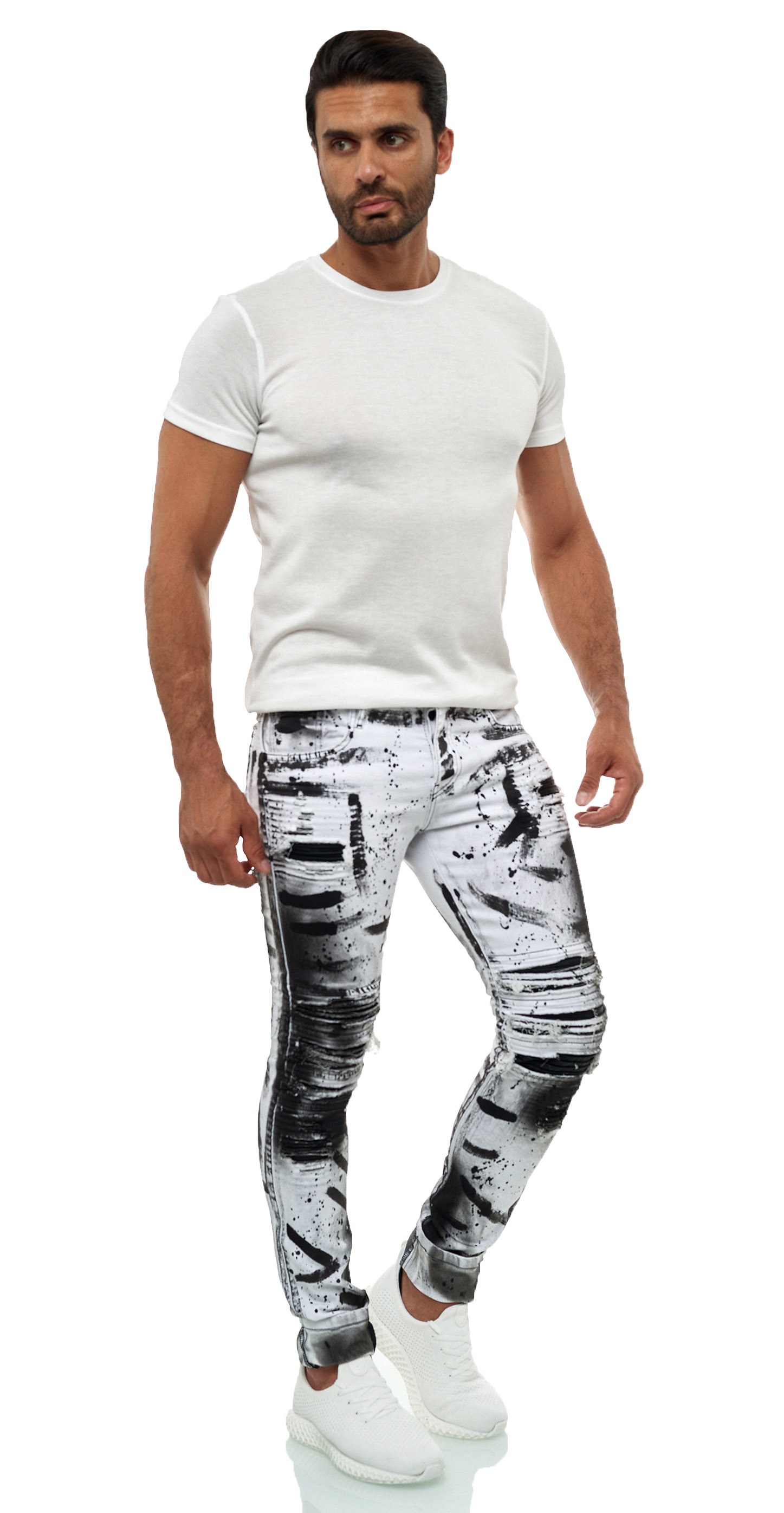 KINGZ Slim-fit-Jeans, mit ausgefallener Batik-Waschung