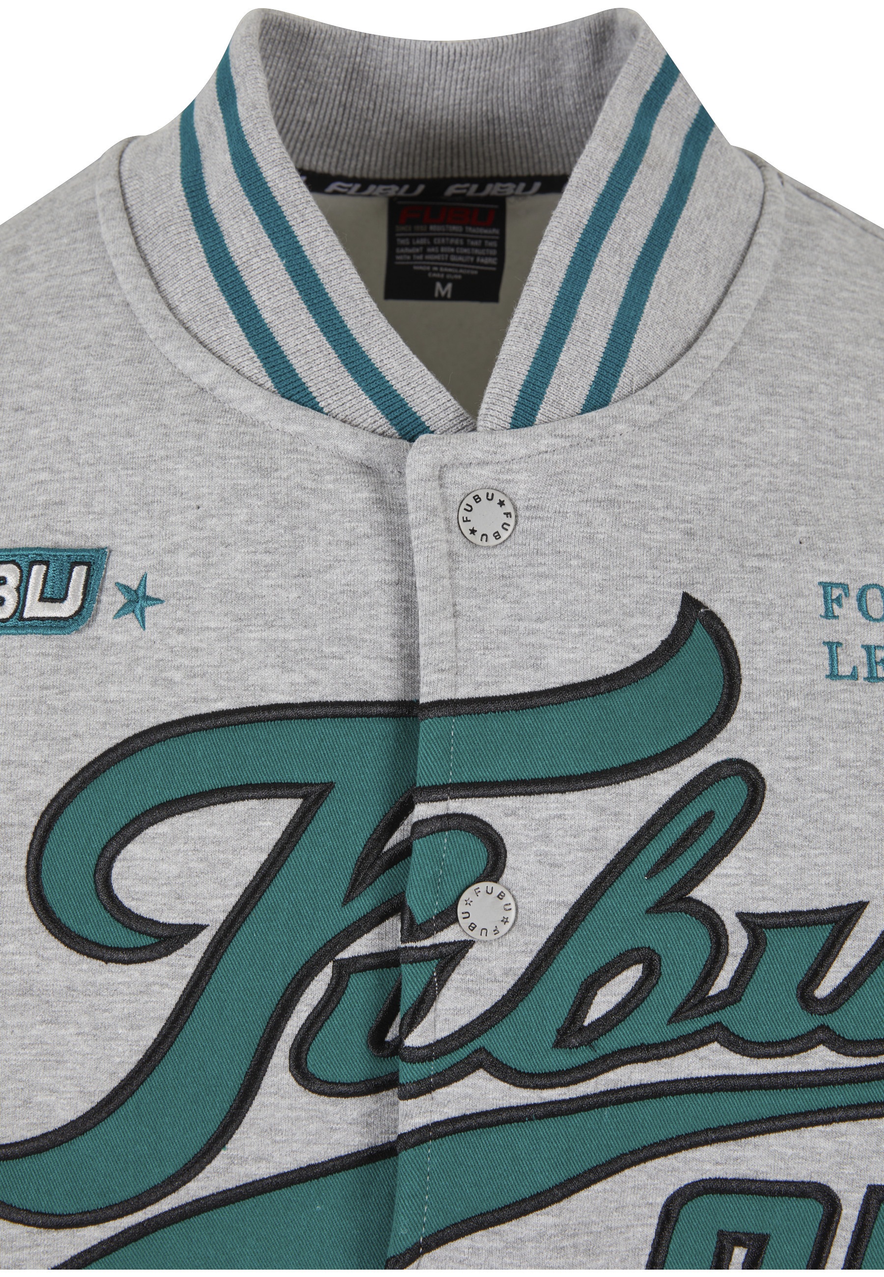 FUBU FM223-005-1 Varsity Jacket Heather Grey/Green Size M 2