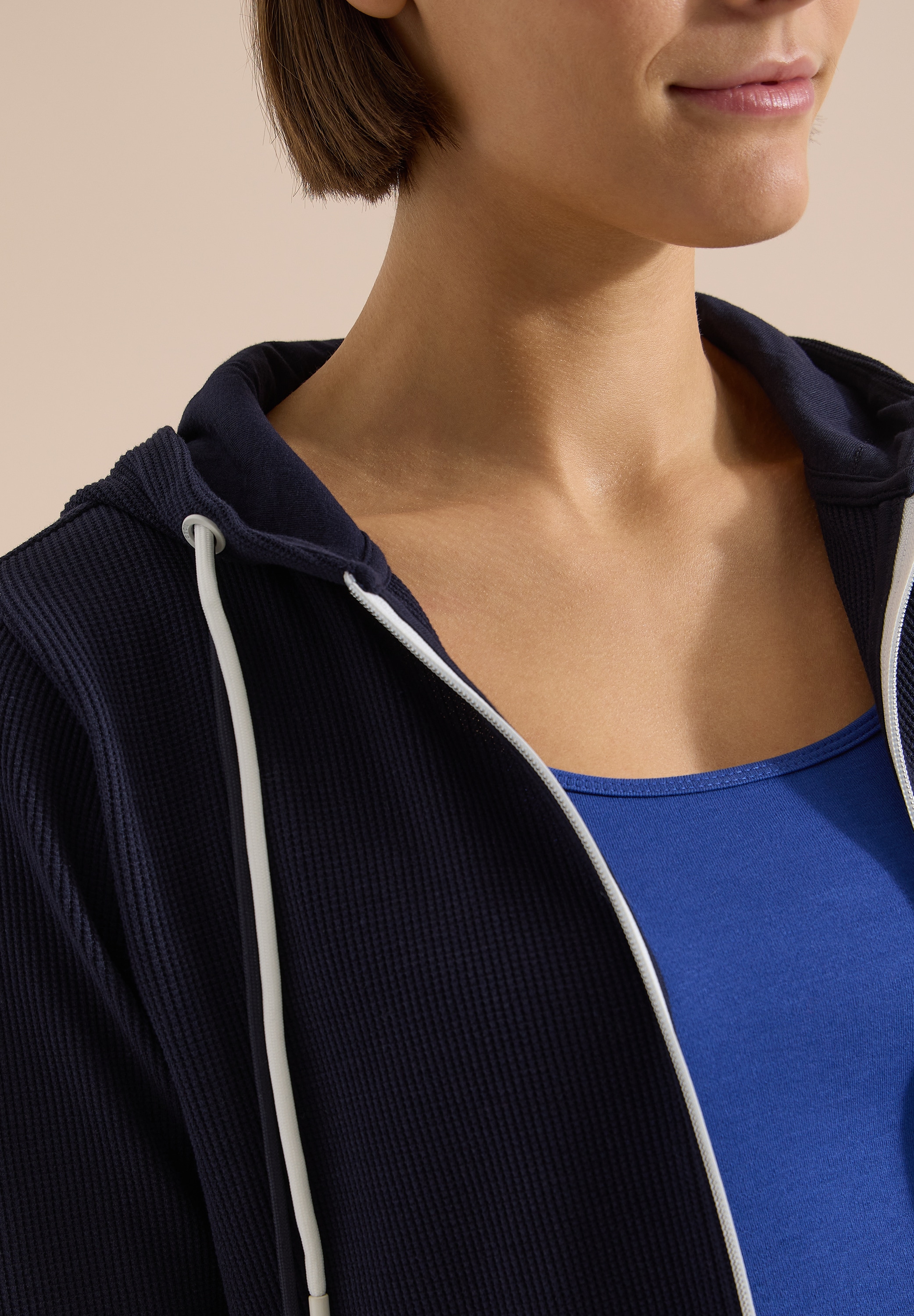 Cecil Kapuzensweatjacke mit Struktur und seitlichen Taschen mit Knopf