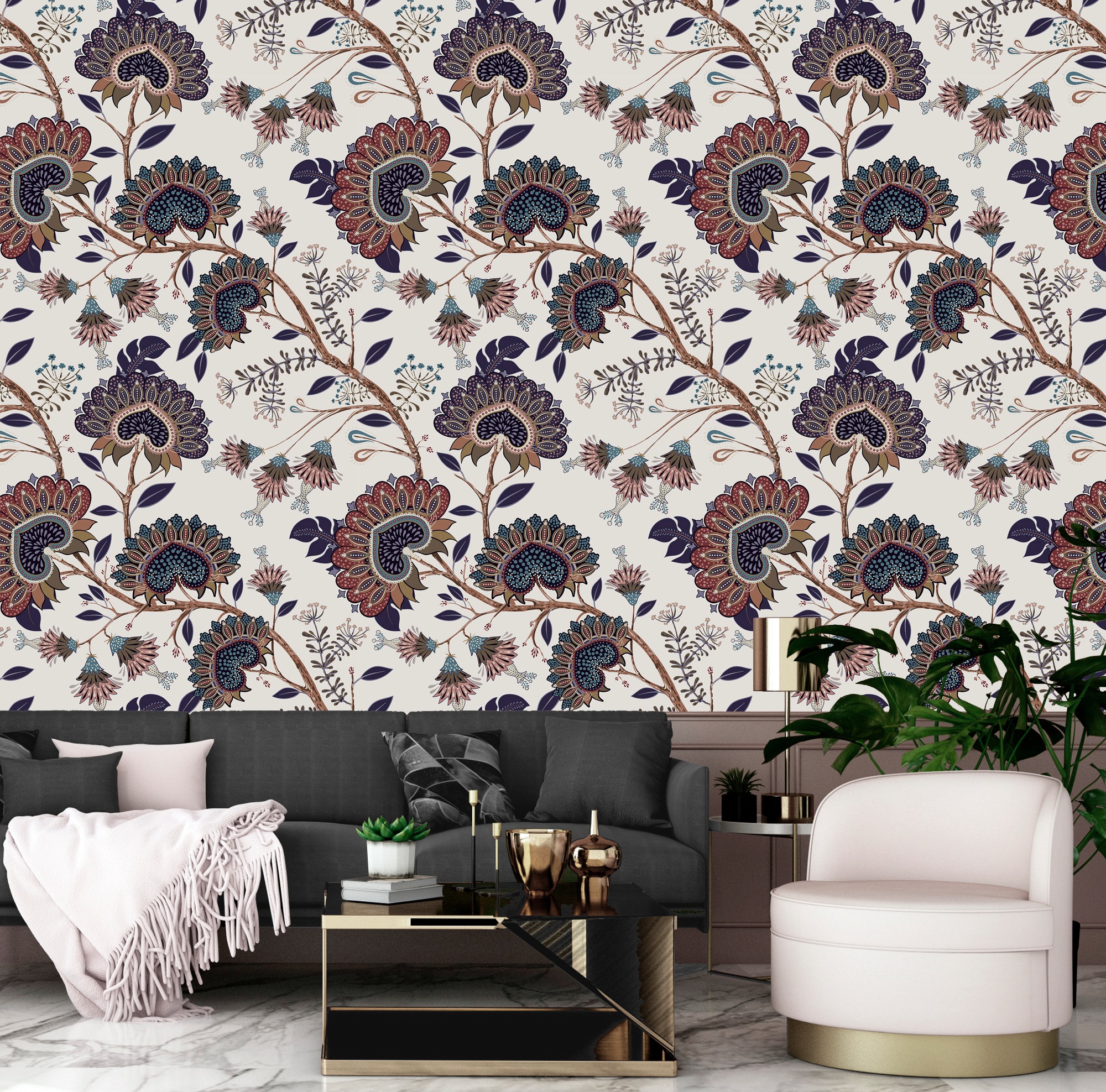 queence Vinyltapete »Georgina«, bedruckt-Motiv-botanisch-floral-gemustert-natürlich, 90x250cm, selbstklebend, kinderleichte Anbringung, Sticker