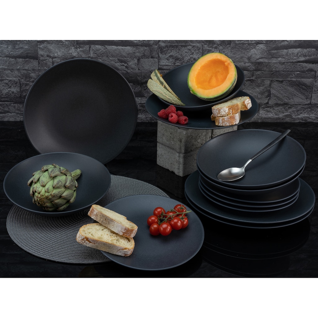 CreaTable Tafelservice »Geschirr-Set Soft Touch Black«, (Set, 12 tlg., Teller Set für 4 Personen)