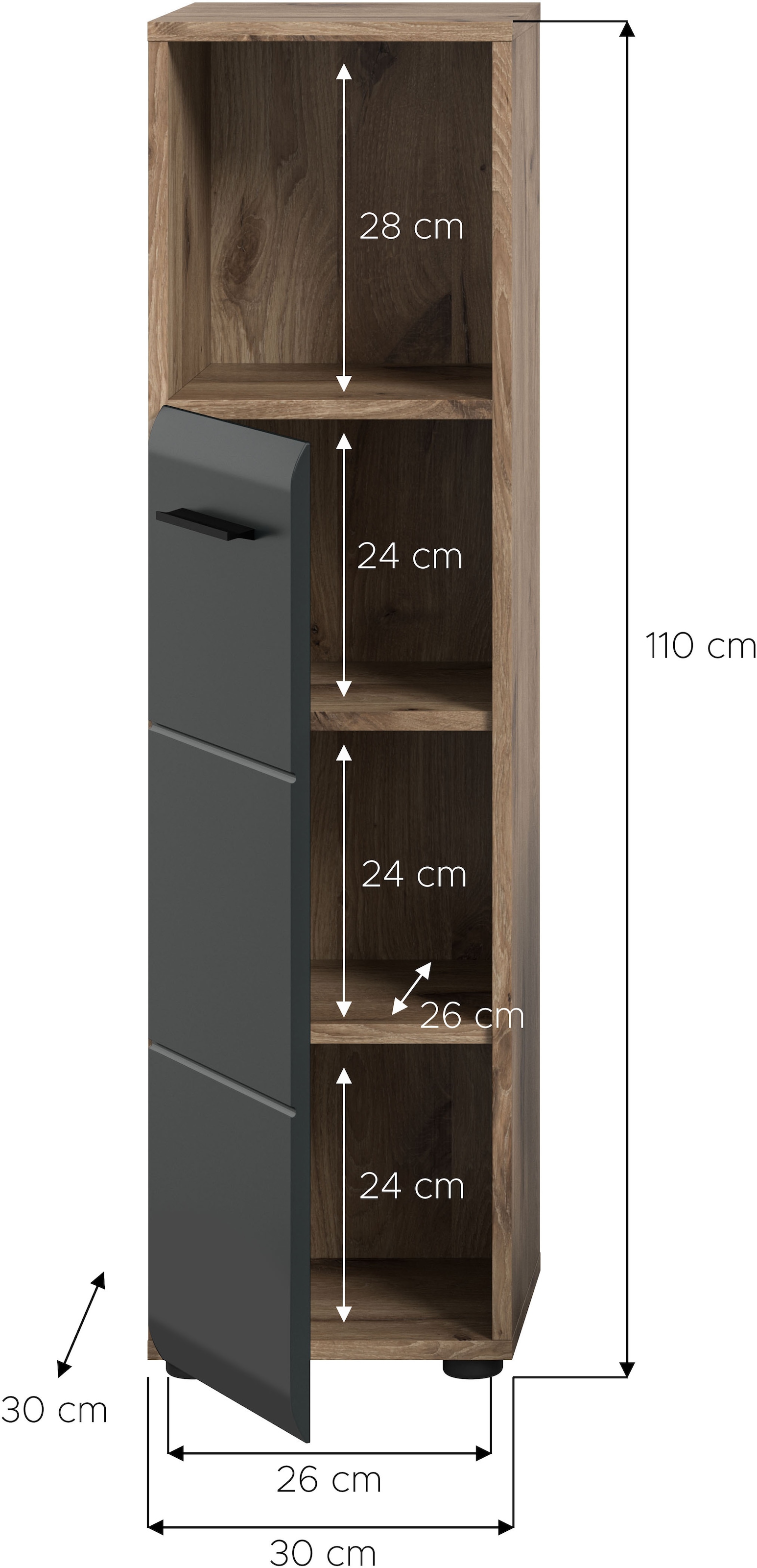 INOSIGN Stauraumschrank »FLORENZ, TOPSELLER!, Höhe 110 cm, 1 Tür, 2 Fachböden, 1 offenes Fach« TOPSELLER!, 1 Stk. tlg. Türanschlag wechselbar, hochwertige MDF Front, Badschrank, Bad