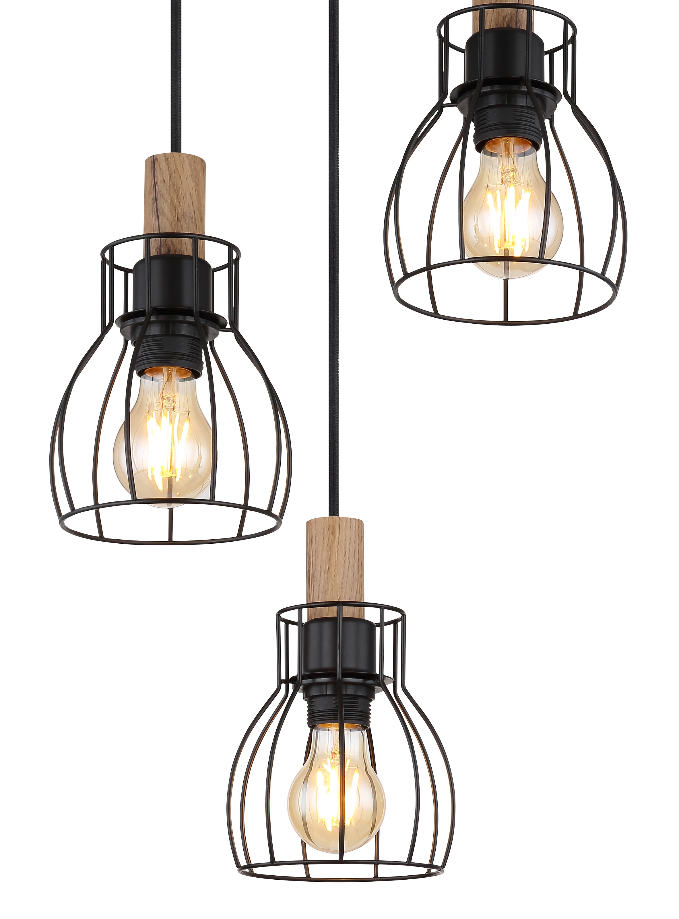 GLOBO LIGHTING Hängeleuchte »MINA« E27 1 Stk. Hängeleuchte Schwarz/Holz, Aluminiumstäbe, höhenverstellbar, E27