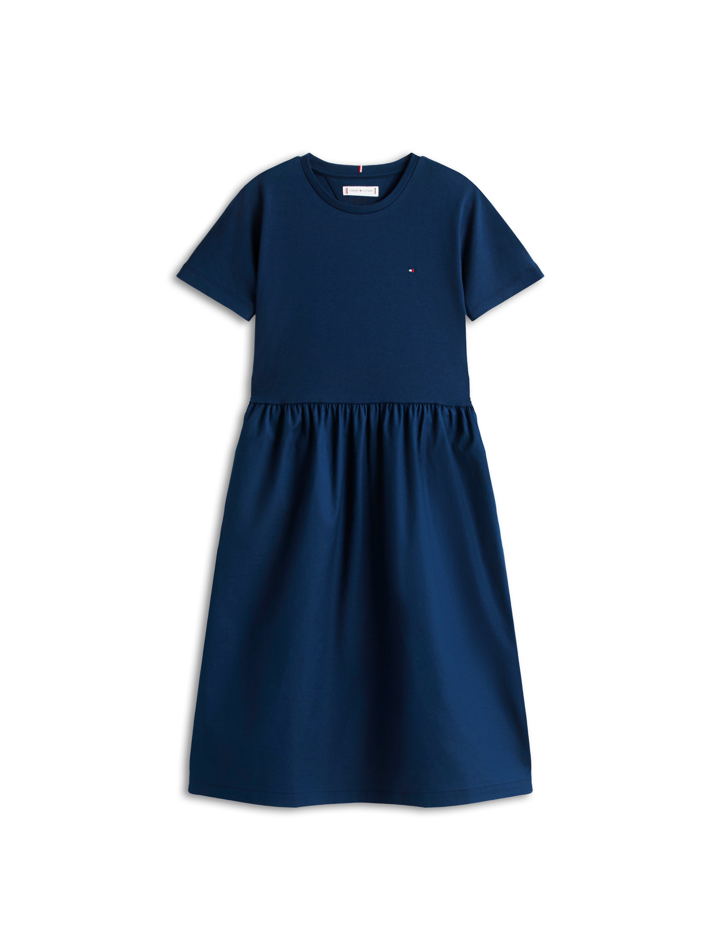 Tommy Hilfiger Jerseykleid »MIX MEDIA DRESS SHORT SLEEVE« Eingrifftaschen Kinder bis 16 Jahre, geraffte Taille, Relaxed Fit