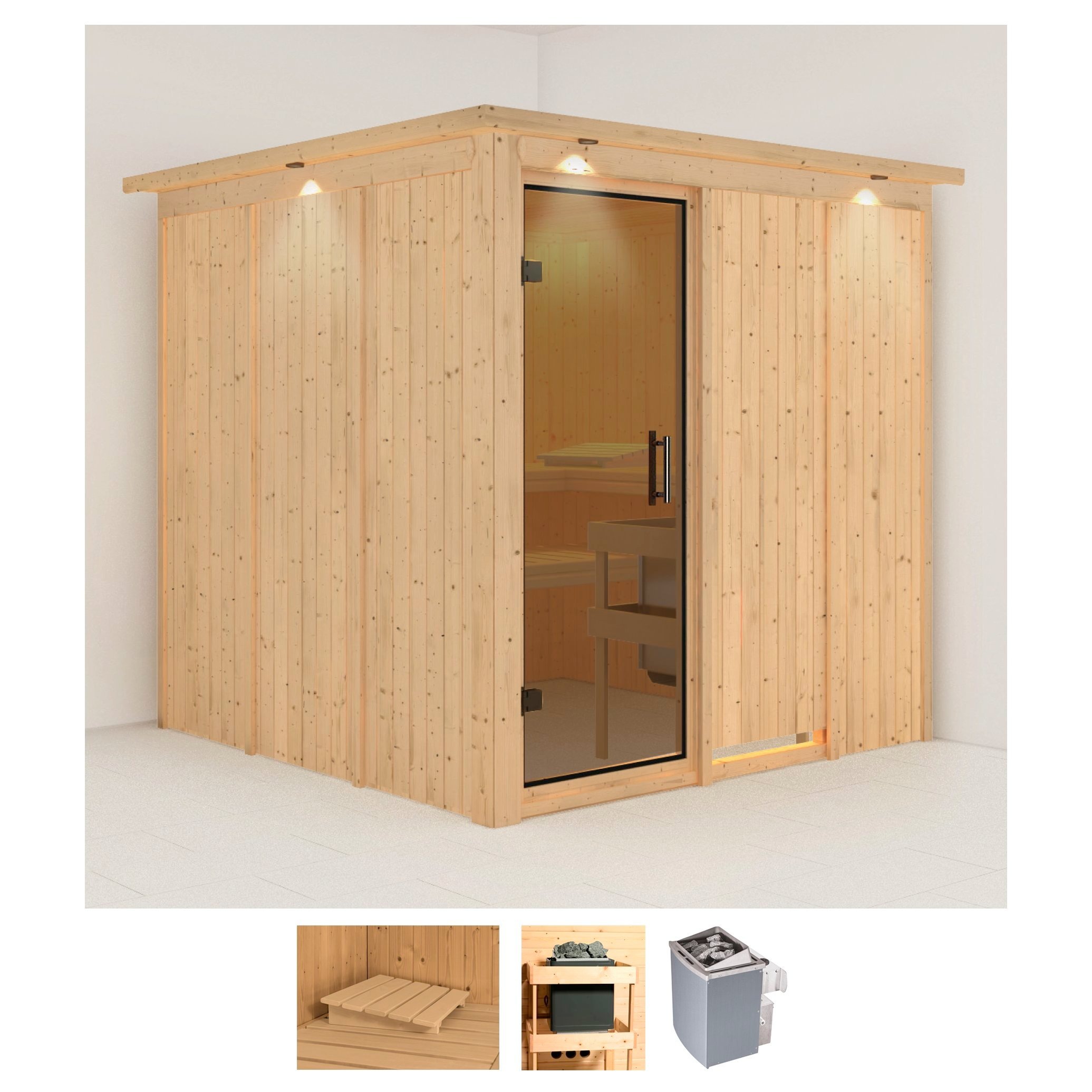 KARIBU Sauna "Rodin", Saunaofen, integrierte Steuerung, 9 kW, beige, Saunen, 9-kW-Ofen mit integrierter Steuerung