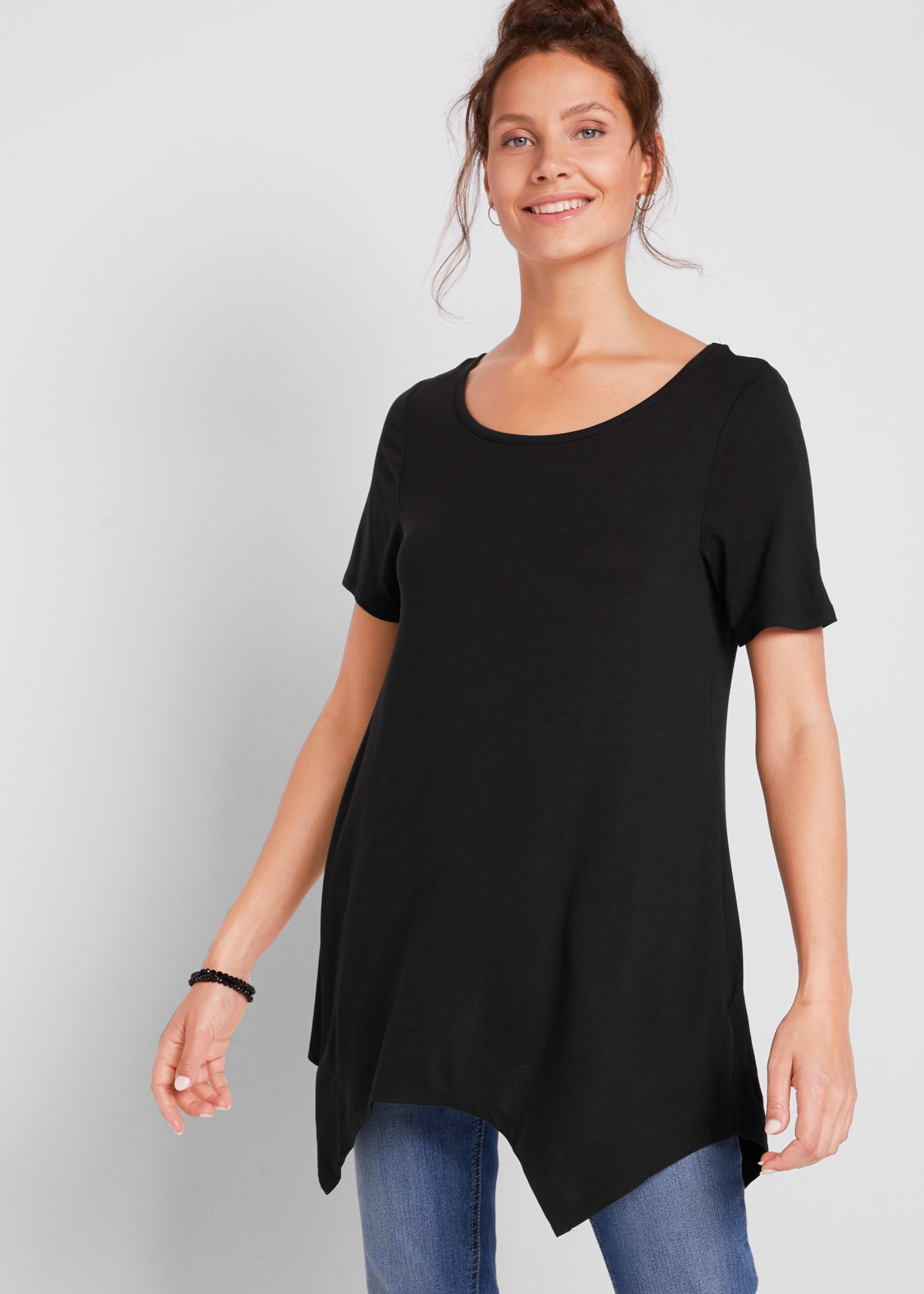bonprix "Zipfel Longshirt, kurzarm" A-Linie Passform, Kurzarm, aus Viskose und Elasthan, Zipfel-Design