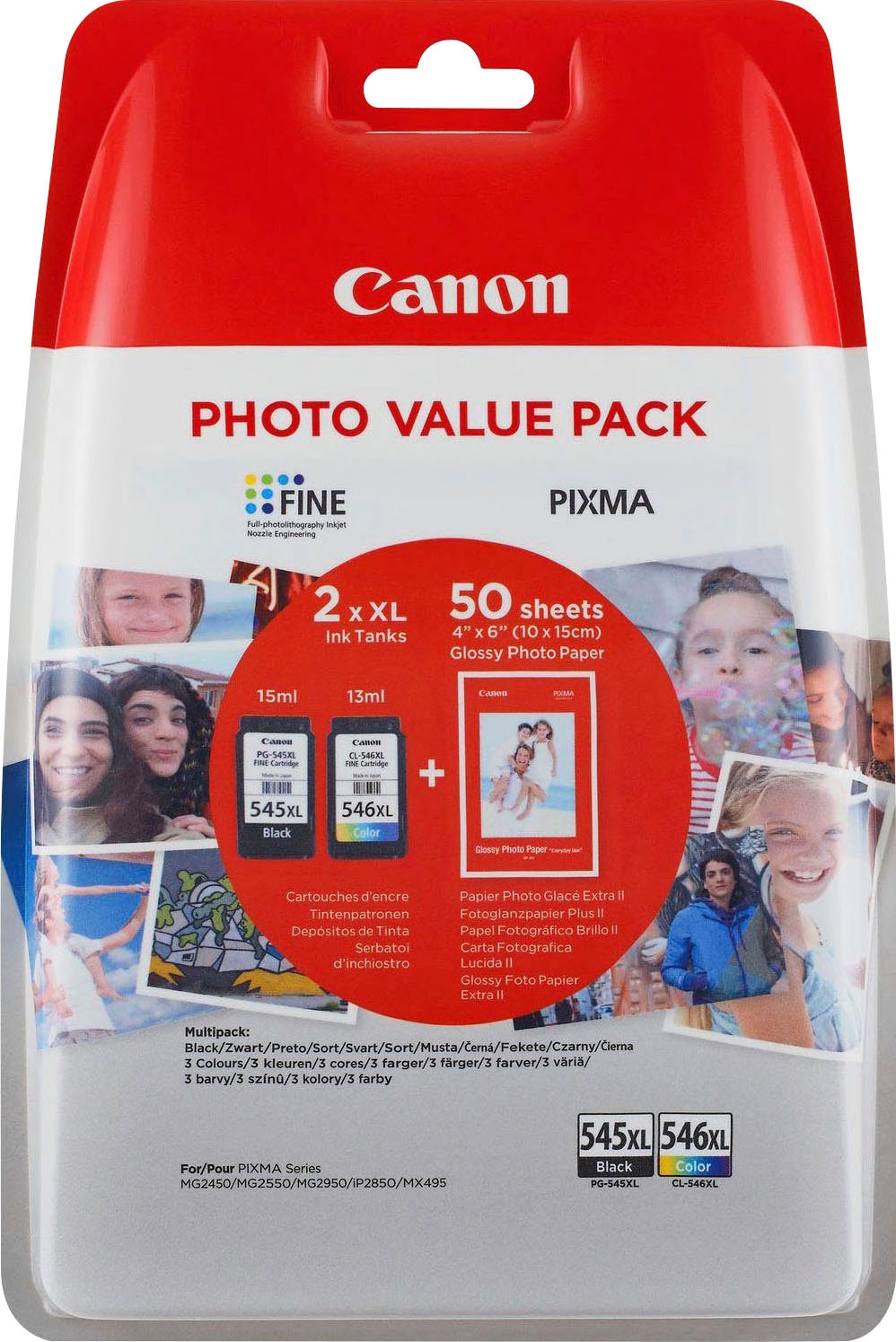 Canon Tintenpatrone »PG-545XL/CL-546XL«, (Spar-Set), original Druckerpatrone 545 schwarz 546 cyan/magenta/gelb XL