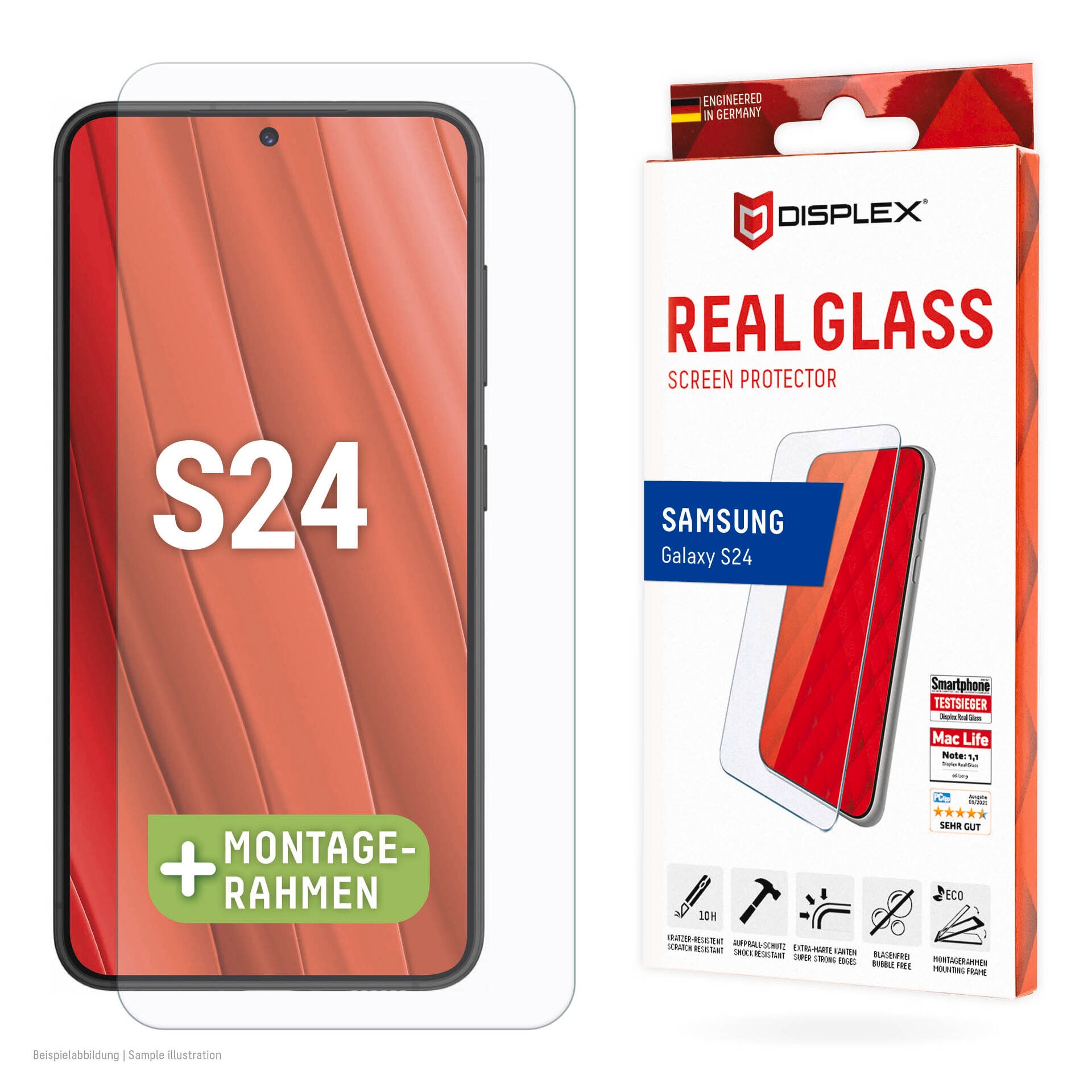Displex Displayschutzglas »Real Glass«, für Samsung Galaxy S24, Displayschutzfolie Displayschutz kratzer-resistent 10H splitterfest