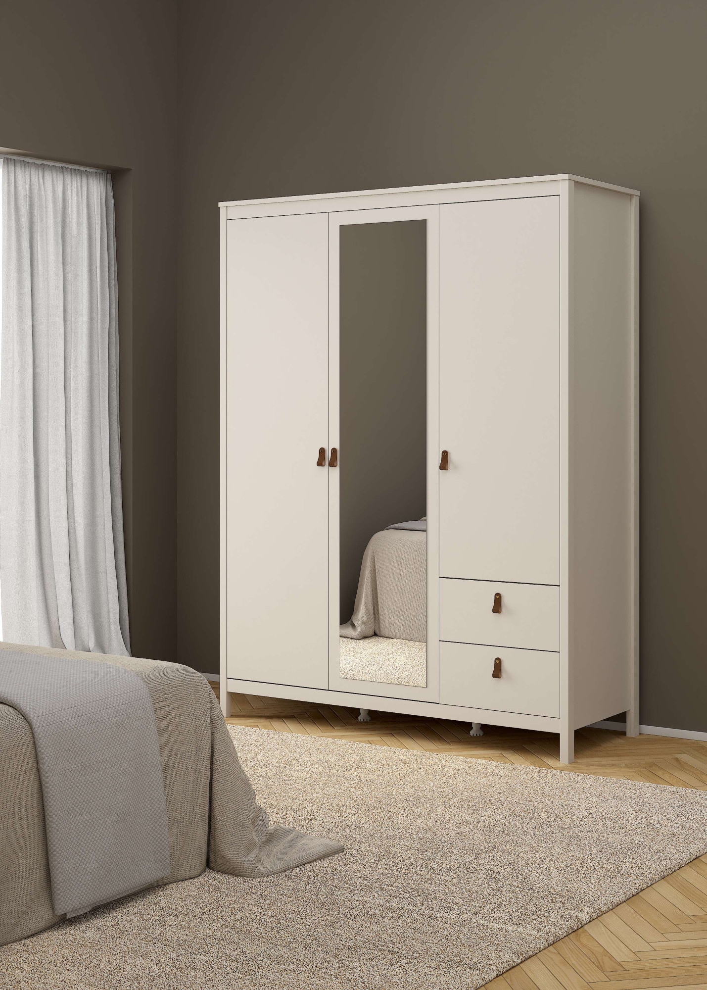 Home affaire Drehtürenschrank "Madrid, Schrank, Kleiderschrank" Skandinavisches Design, Wahlweise Leder- oder Metallgriffe, Spiegel