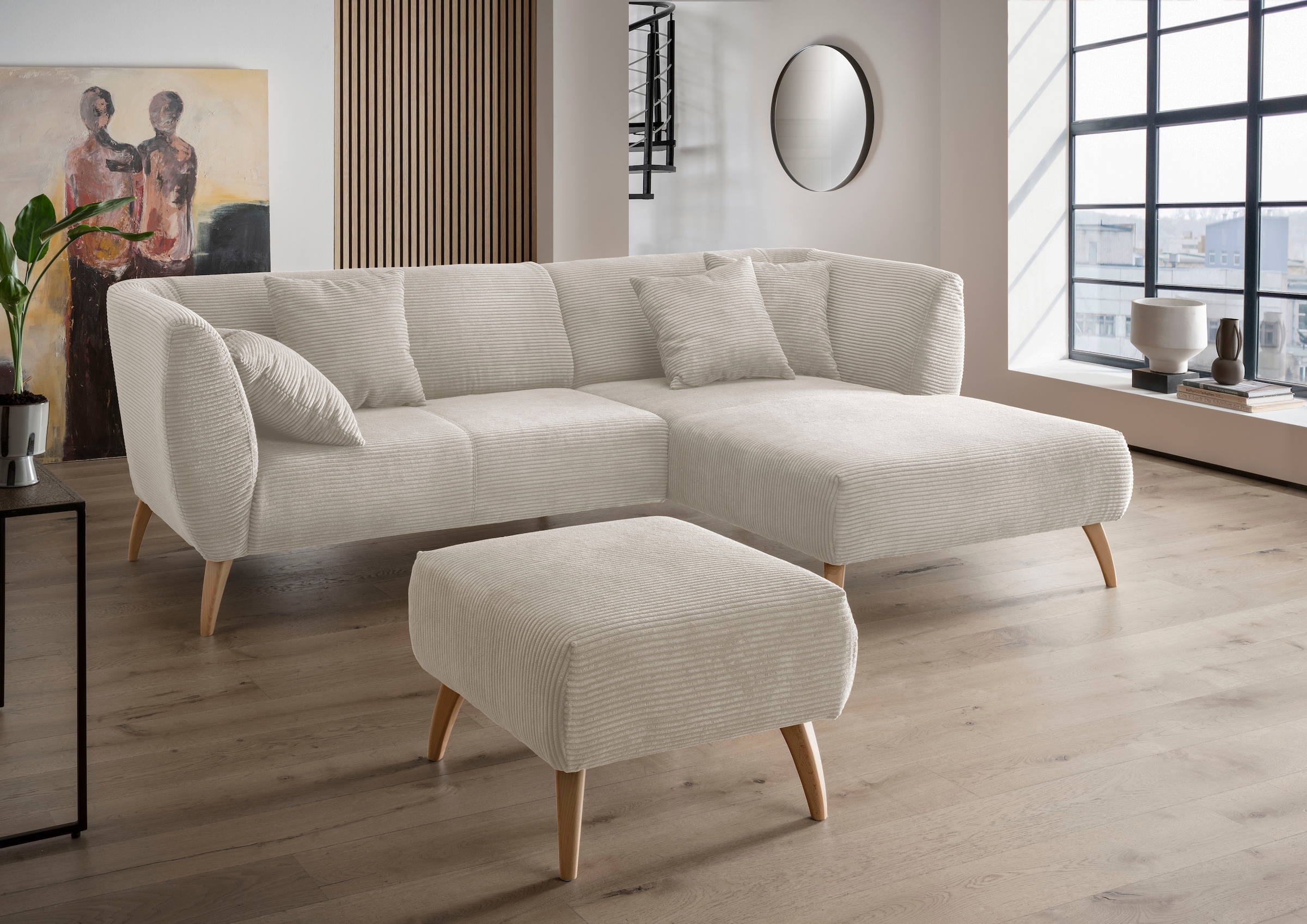 Home affaire Ecksofa "Lazio modern und bequem, schmale Armlehnen, tolle Detailverarbeitung" zwei verschiedene Fußfarben wählbar