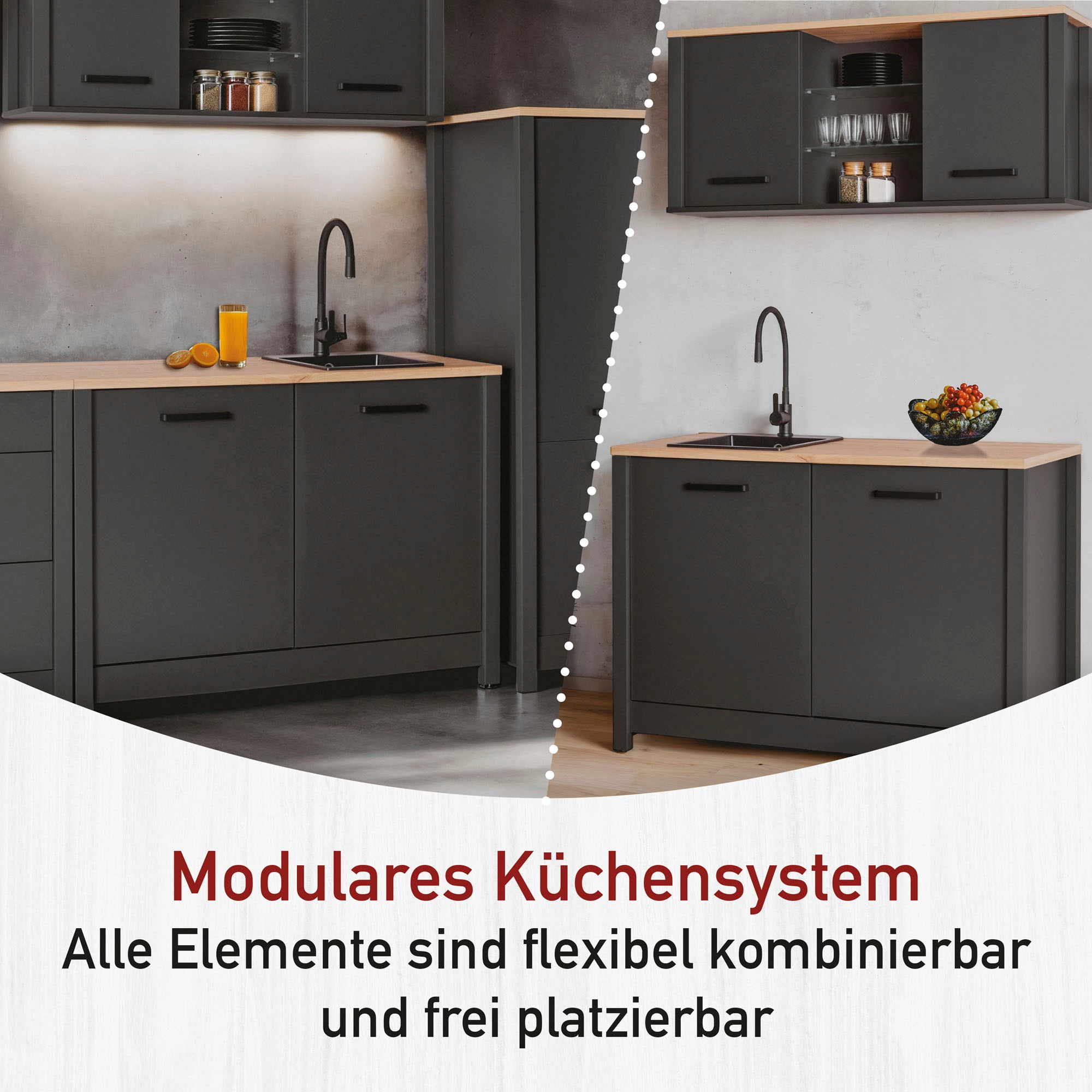 Inter Link Küchenzeile »Carbona, Einbauküche, Küchenblock, Küchenmodul, Kompaktküche« Ohne E-Geräte für Spülmaschine Kochfeld Backofen Kühlschrank B: 300 cm