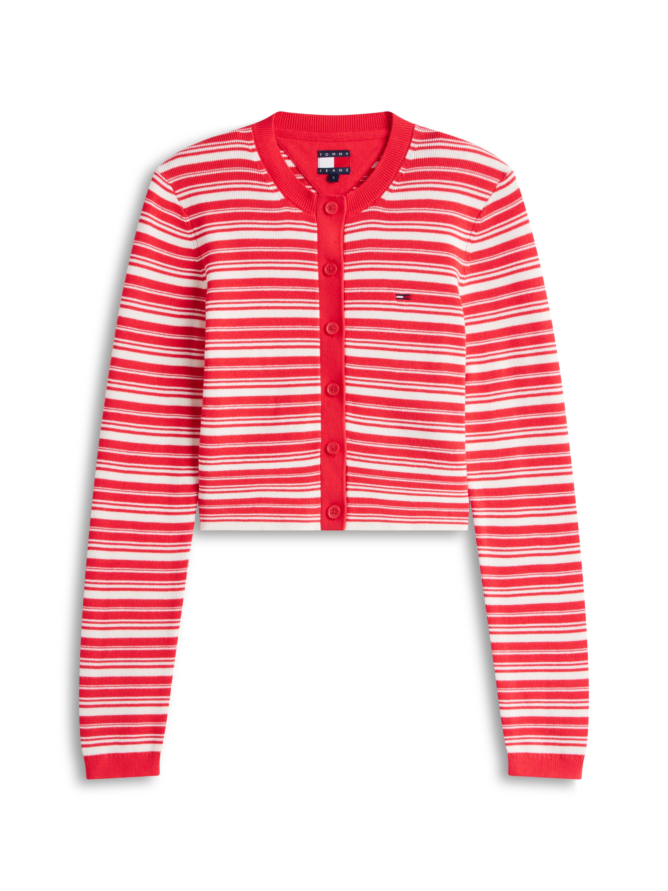 Strickjacke TOMMY JEANS "TJW CREW NECK STRIPE CARDI EXT", Herren, Gr. XXXL(46), rot alert, Strick, Obermaterial: 100% Baumwolle, gestreift, normal, Rundhals, Strickjacken Strickjacke, reine Baumwolle, Streifen Look 3