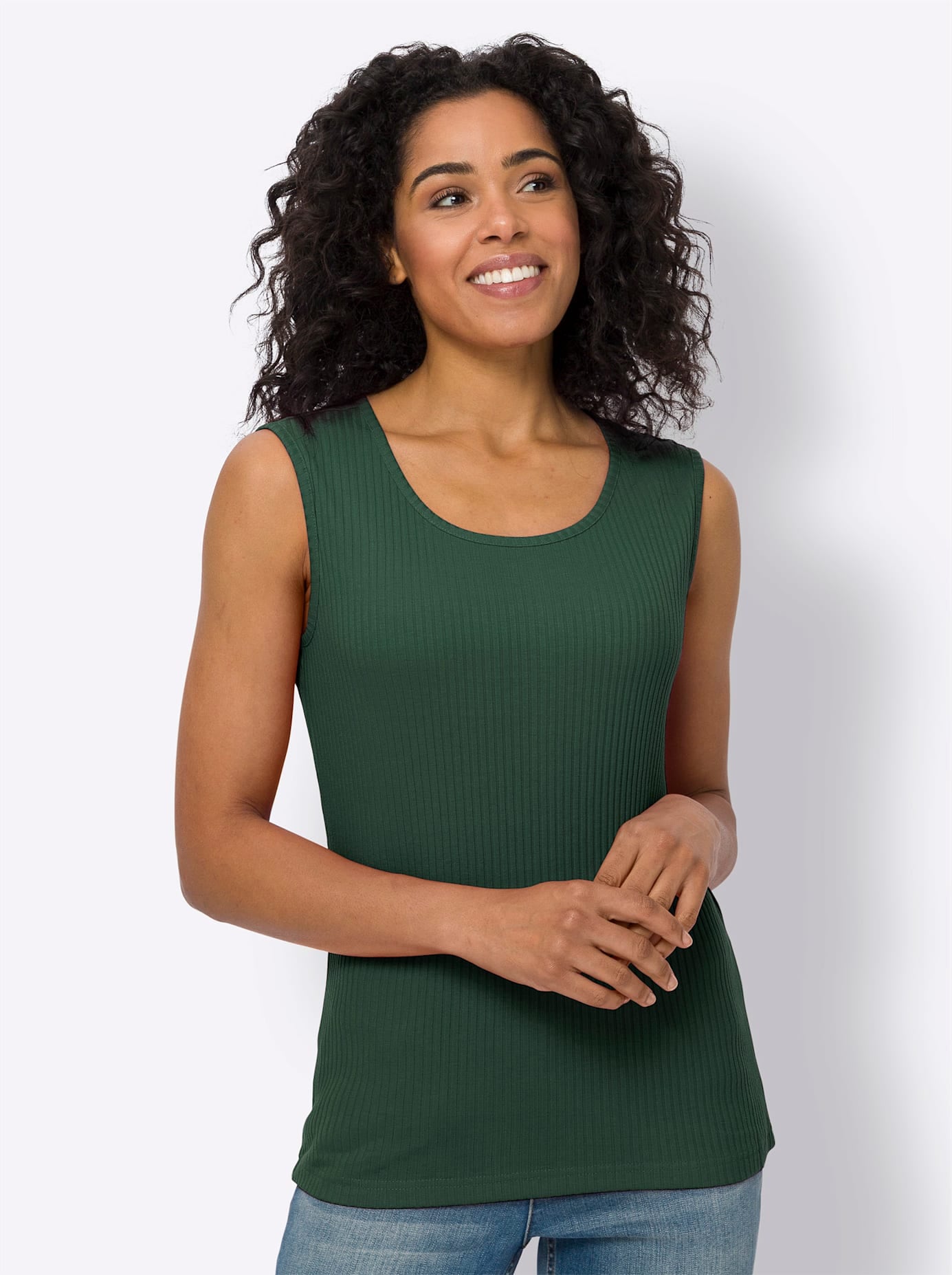 Shirttop CLASSIC BASICS, Damen, Gr. 56, grün (moos), 50% Baumwolle, 50% Polyester, unifarben, Rundhals, Tops Shirttop