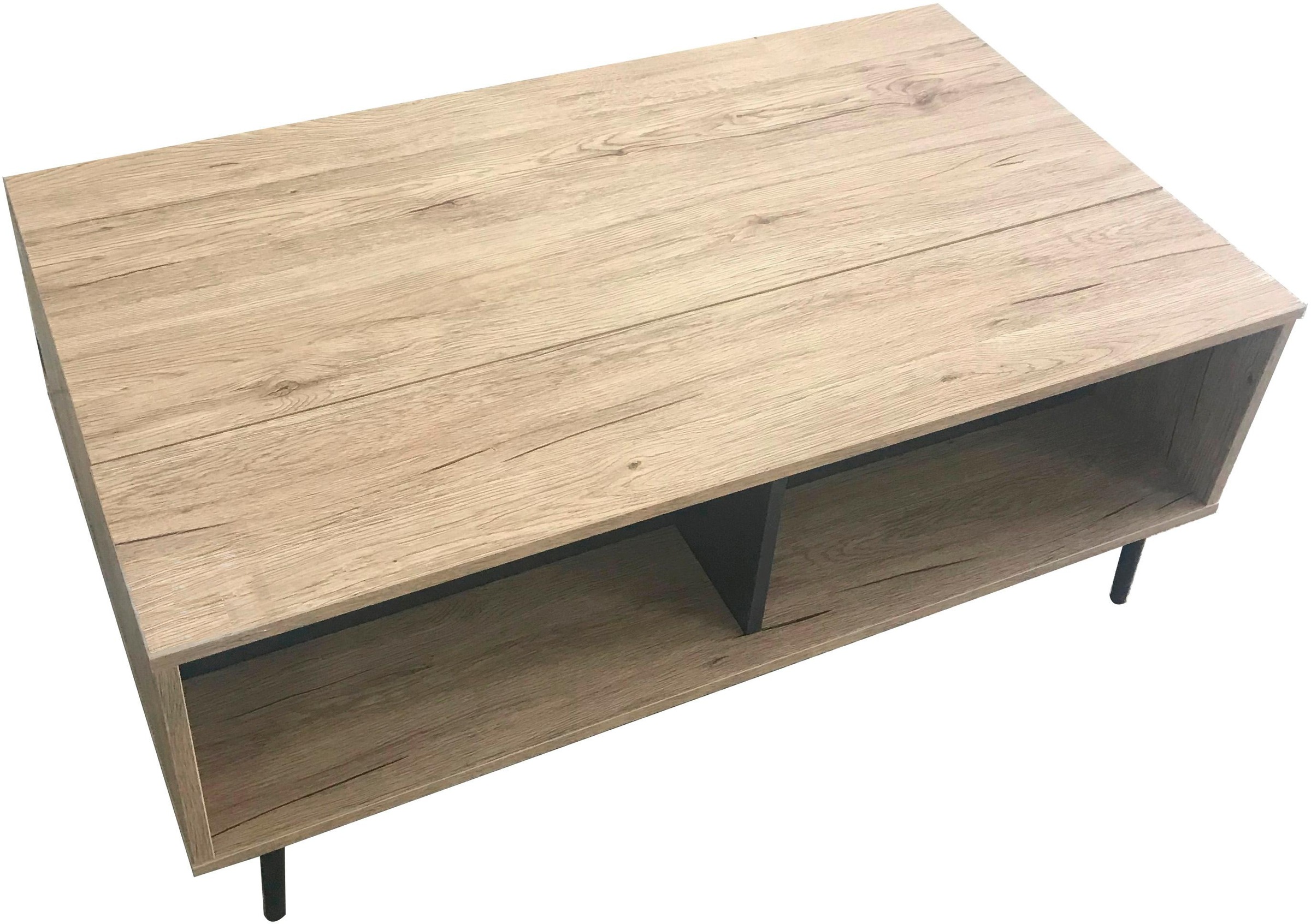 SIT Couchtisch "Mértola im Scandi-Stil mit 2 offenen Fächern und Ausziehplatte" Höhenverstellbare Deckplatte mit ausziehbarer Ablagefläche