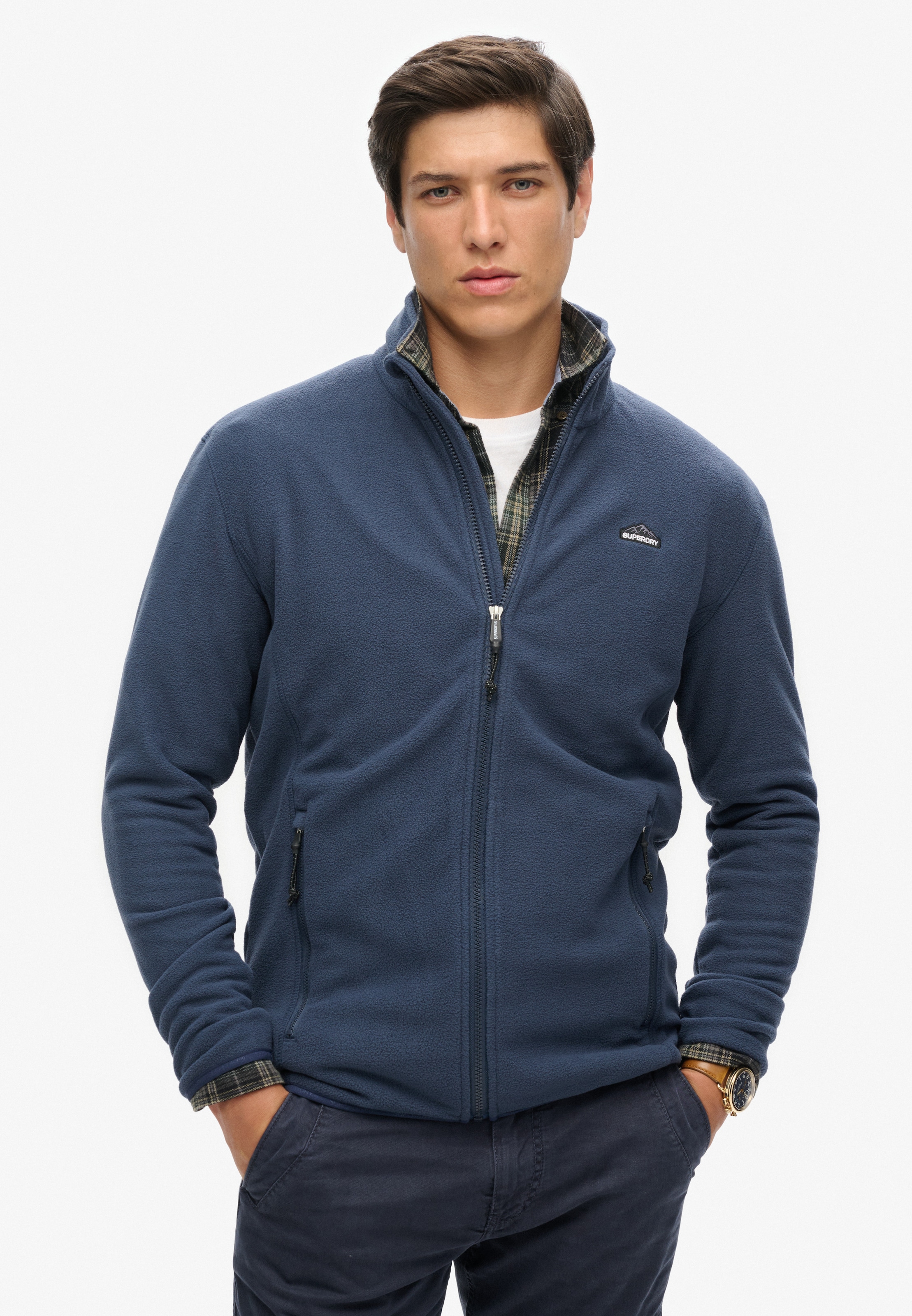 Superdry Fleecejacke "POLAR FLEECE FULL ZIP" mit Kapuze mit Markenlabel, aus Polyester und Kunstfaser, Relaxed Fit, hüftlang