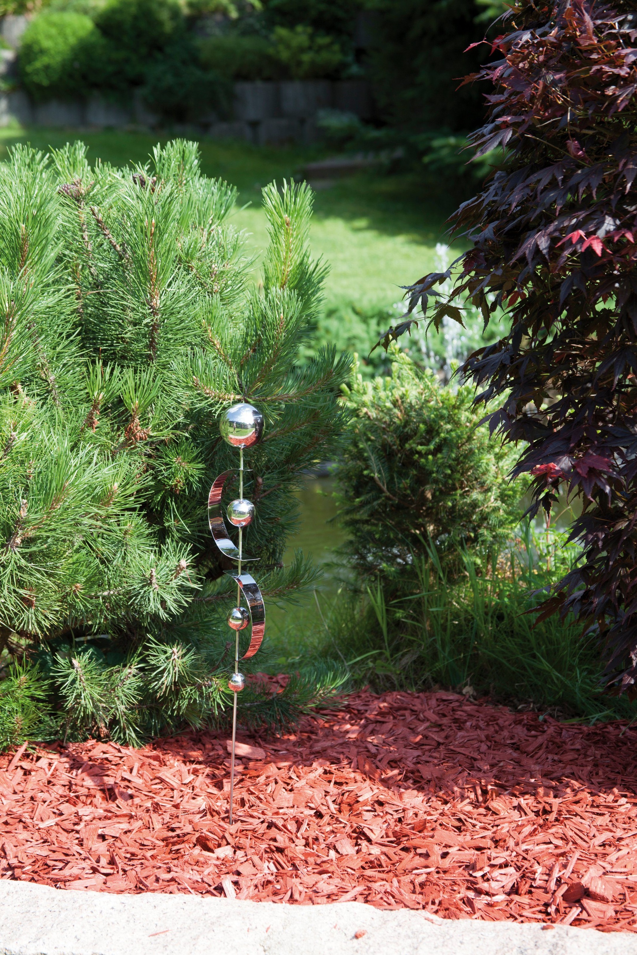 Gartenstecker aus Edelstahl mit 4 Edelstahlkugeln