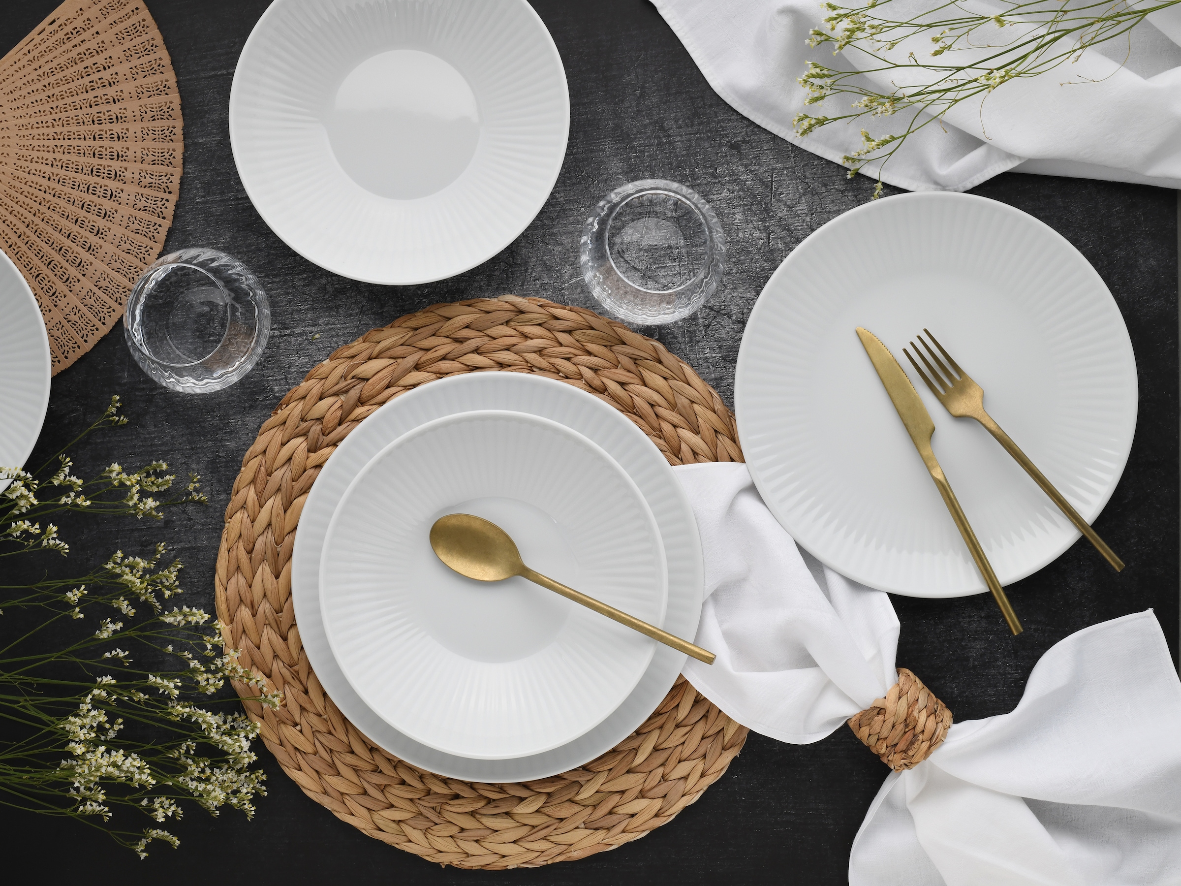 CreaTable Tafelservice »Valencia Weiß, Tafel-Service 12-tlg«, (Set, 12 tlg.), Elegant, Boho Chic