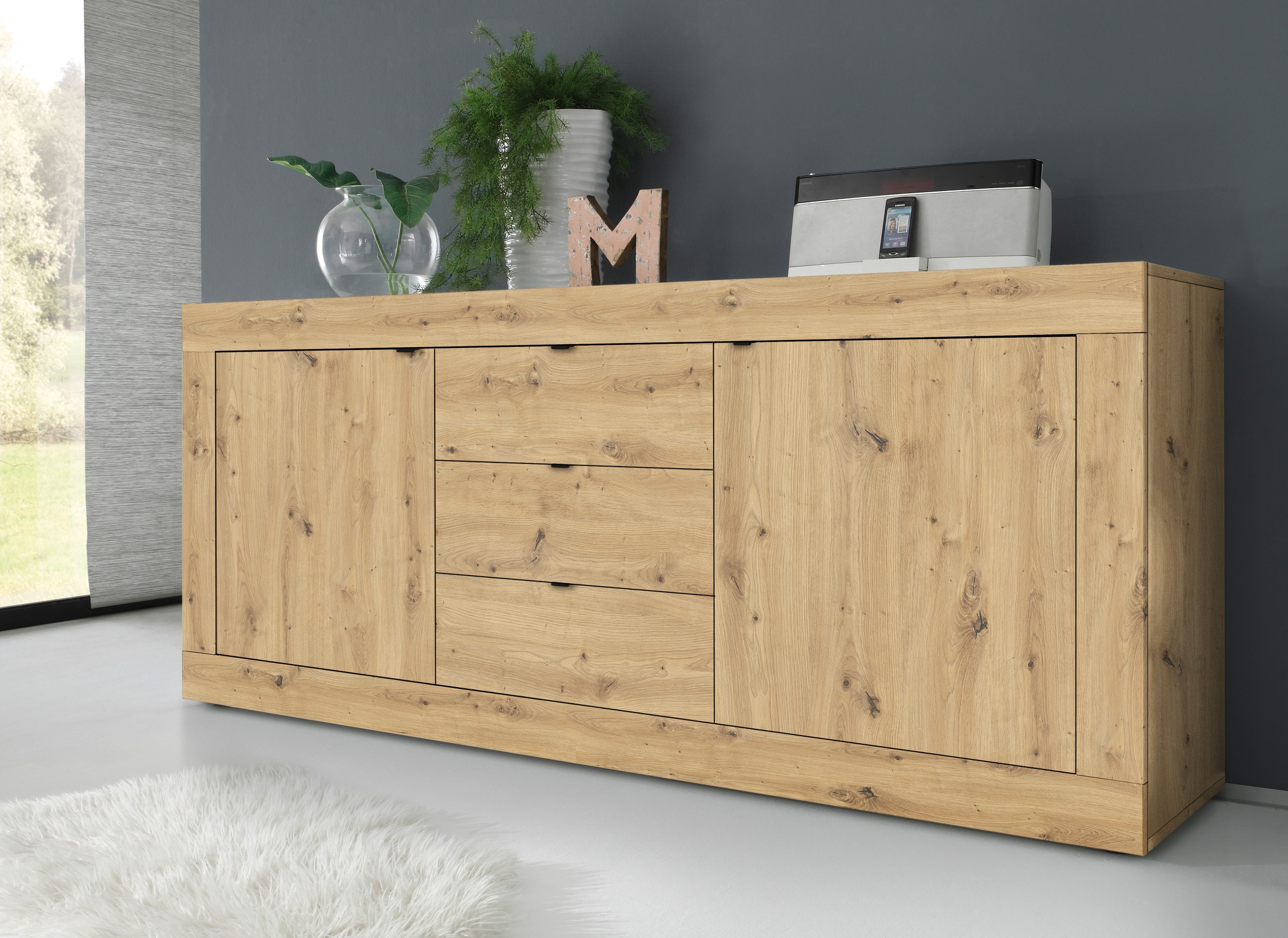 Home affaire Sideboard "Basic Breite 210 cm, Kommode 2 Türen, 3 Schubkästen günstig online kaufen