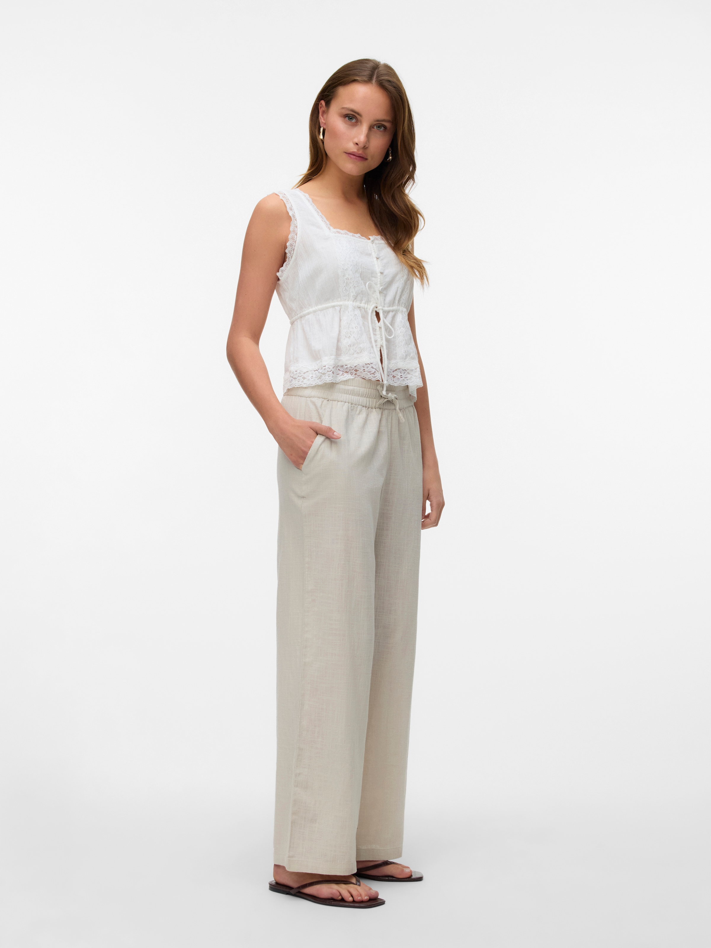 Vero Moda Schlupfhose »VMCAIA MW WIDE PANT WVN NOOS«, mit Leinen