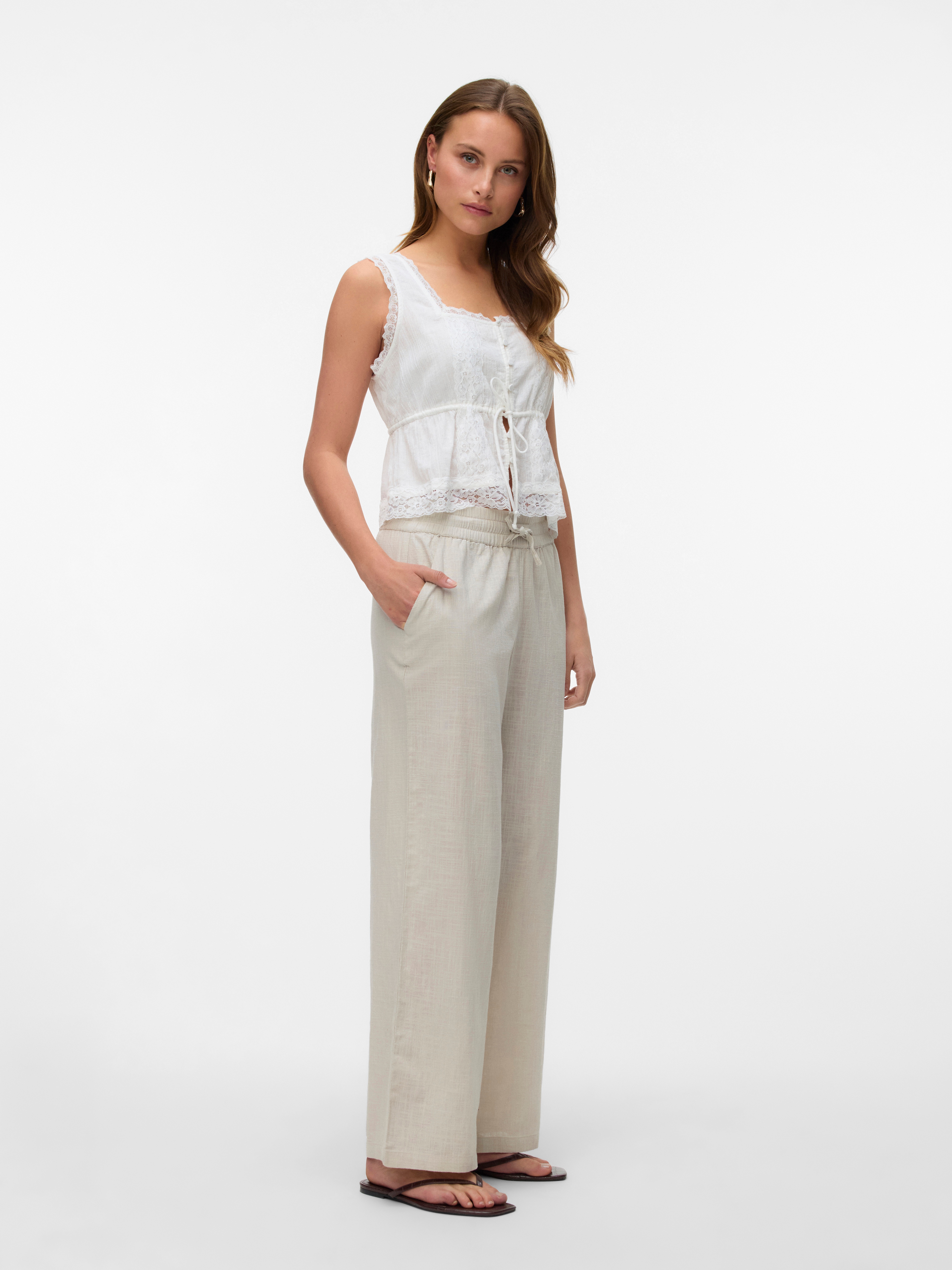 Thumbnail - Vero Moda Schlupfhose "VMCAIA MW WIDE PANT WVN NOOS" Baumwollmischung, oversize, mit Leinen
