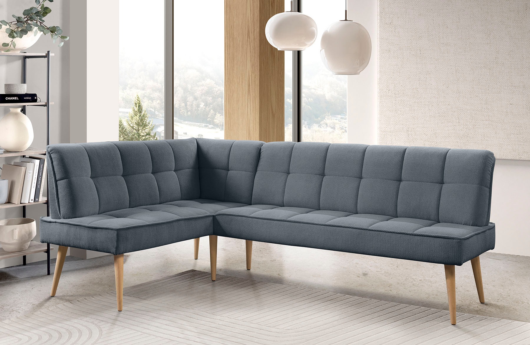 Eckbank EXXPO - SOFA FASHION "Latte", antrazith, B:234cm H:95cm T:156cm, 94% PES, 6% NY, Sitzbänke, Eckbank, moderne Sitz- und Rückensteppung, bequem und elegant, hoher Holzfuß