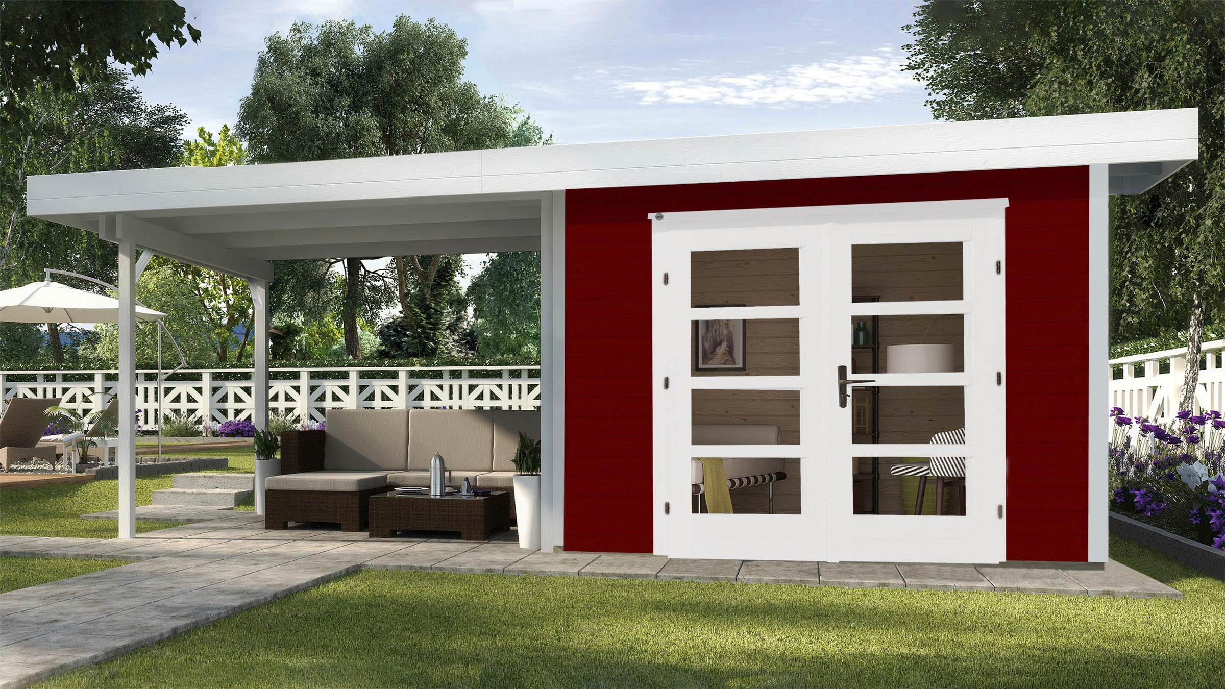 weka Gartenhaus »Designhaus 126 Plus«, (Set), mit Anbaudach