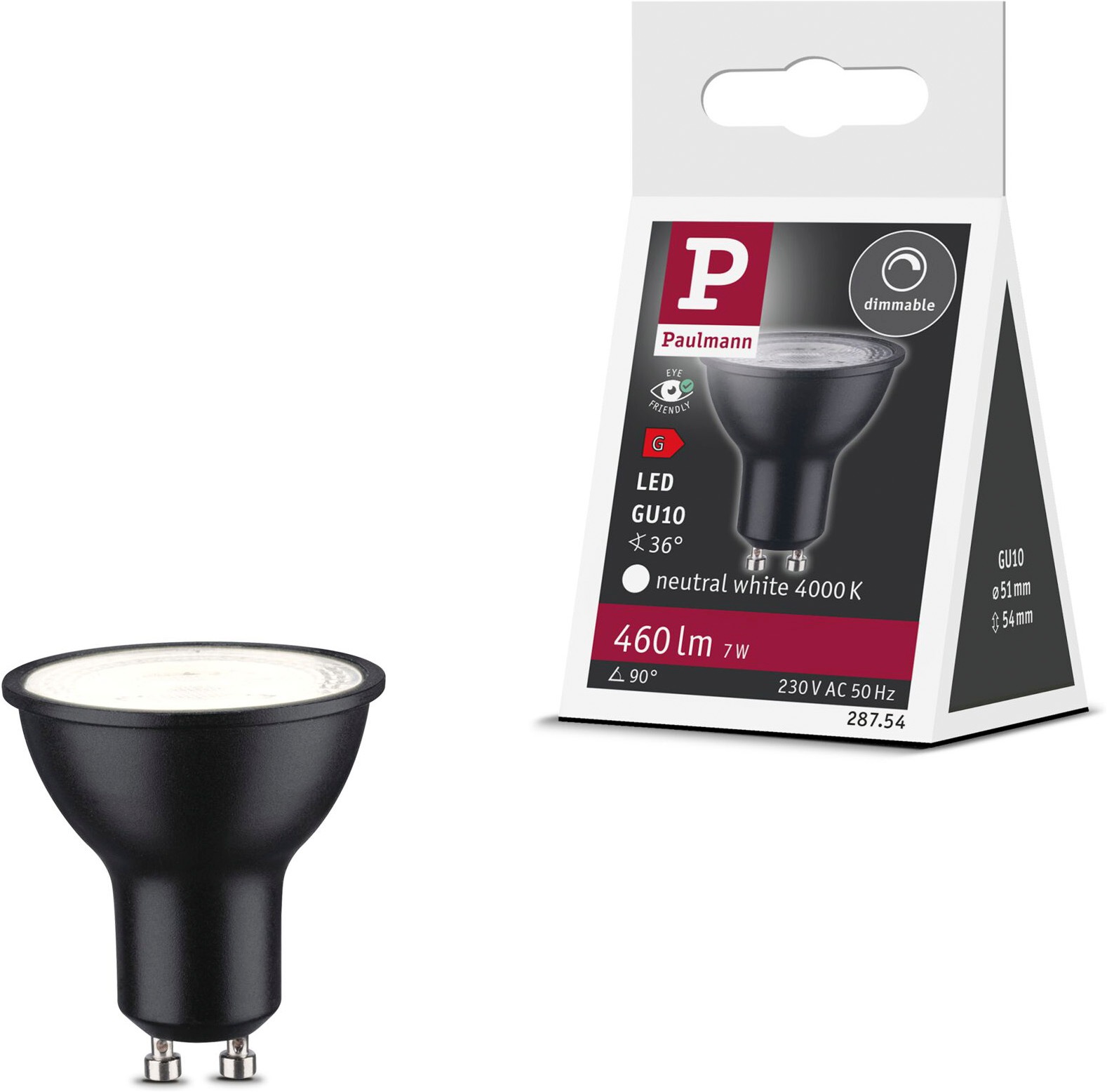 Paulmann LED-Leuchtmittel »460lm 4000K 36° Black matt dim 7W 230V RAL9004« GU10 1 Stk. Neutralweiß Dimmbar