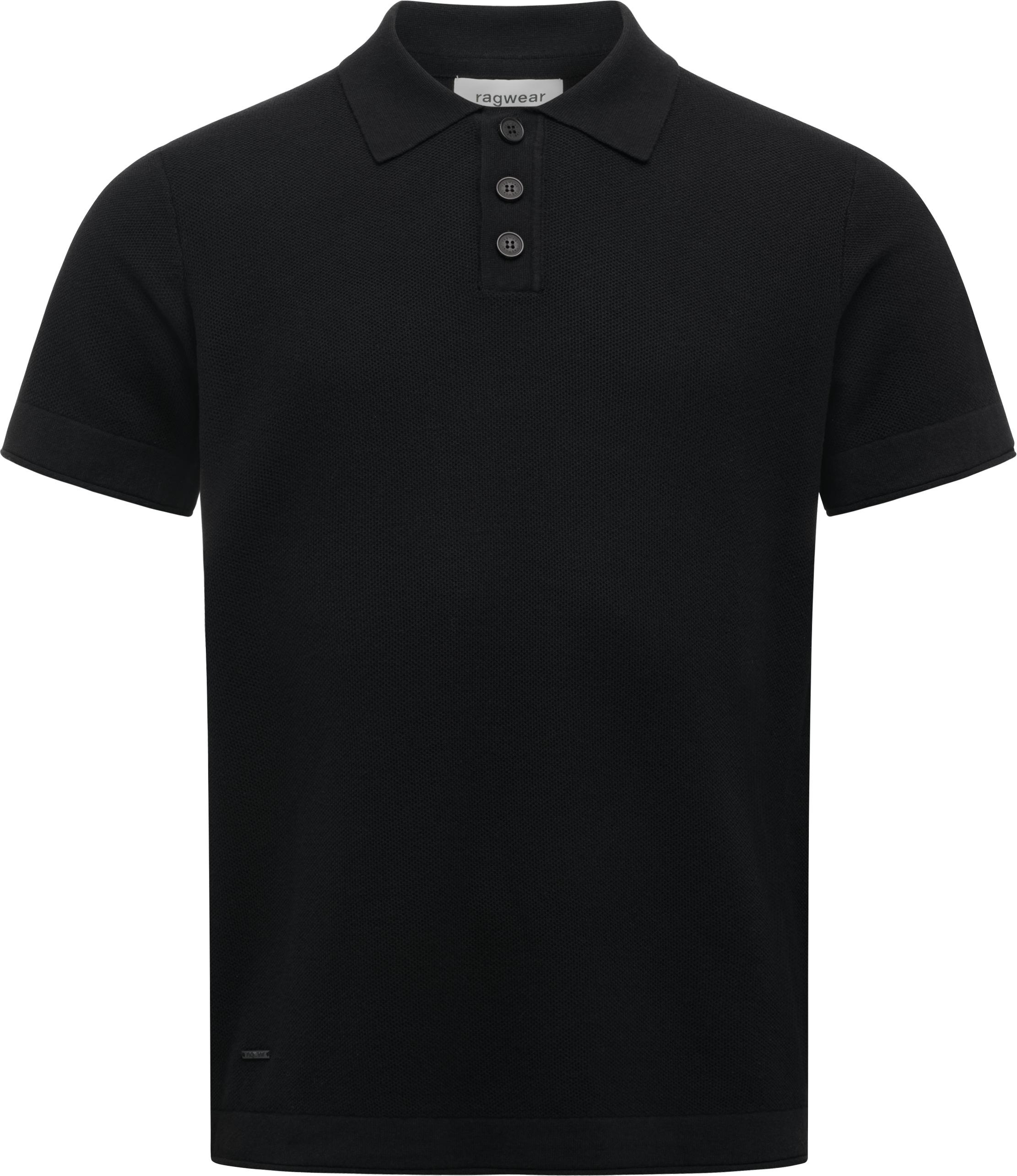 T-Shirt RAGWEAR "Lorien", Damen, Gr. L (52), schwarz, Strick, Material: 97% Baumwolle, 3% Nylon, gerade normal, V-Ausschnitt, Rollsaum, Shirts T-Shirt, Kurzärmliches Shirt mit Hemdkragen