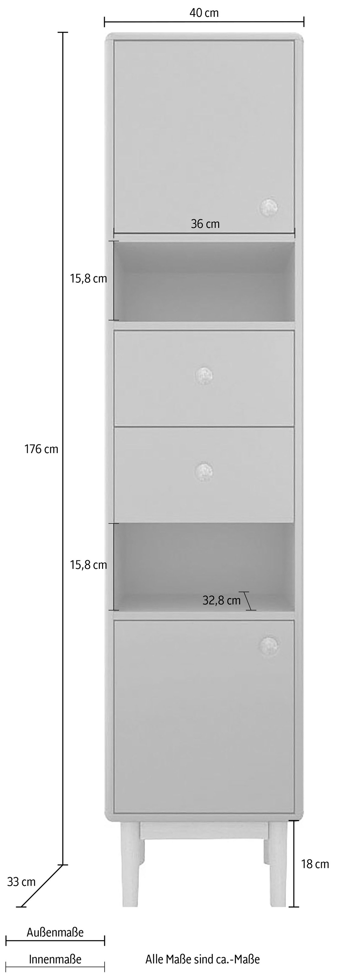 TOM TAILOR HOME Hochschrank »COLOR BATH«, mit 2 Türen & 2 Schubladen, mit  Push-to-Open,Füße Eiche, Breite 40 cm | BAUR