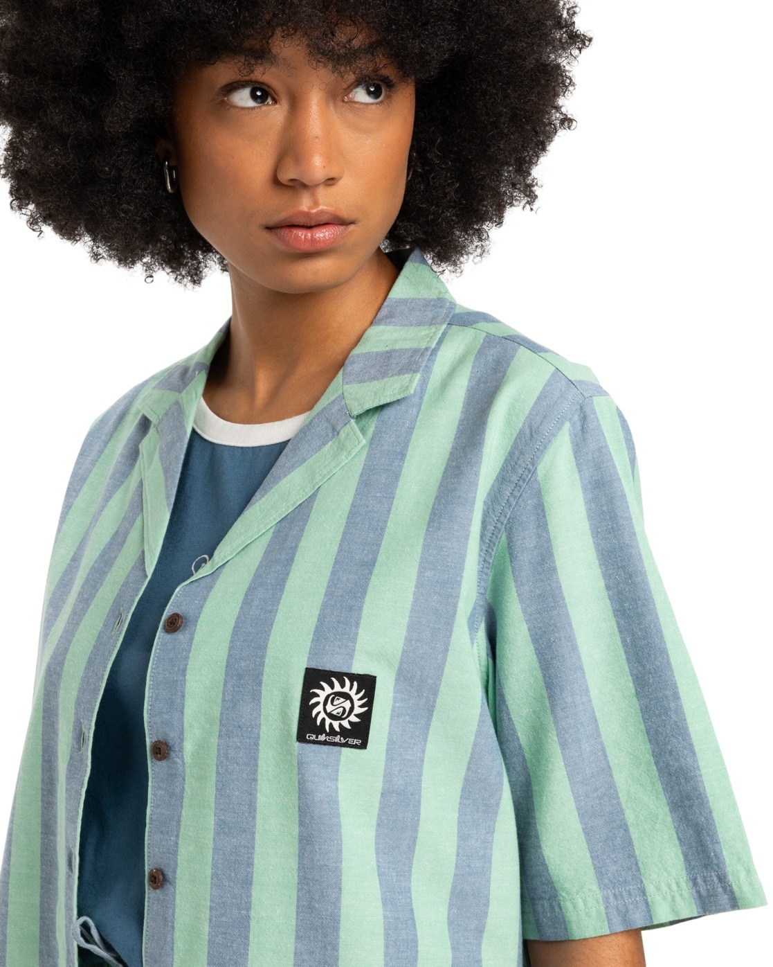 Kurzarmshirt QUIKSILVER "Dad", Damen, Gr. XS, grün (grün spruce stripe), Obermaterial: 100% Walkfrottier;, Shirts 3