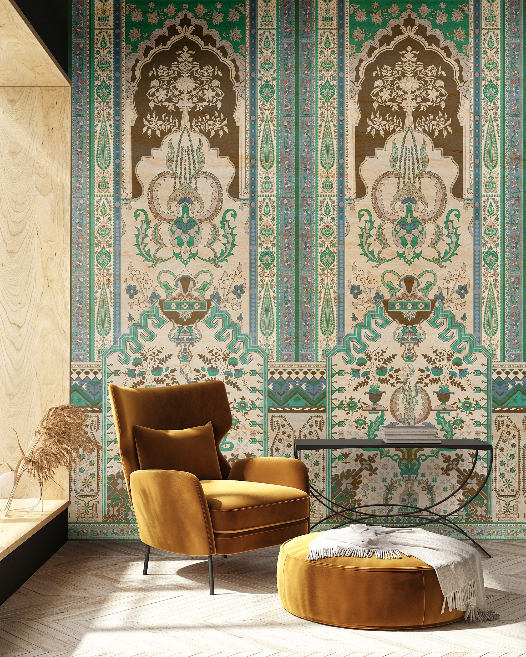 living walls Vliestapete "Orientalische Mustertapete Beige Grün Braun" matt glatt