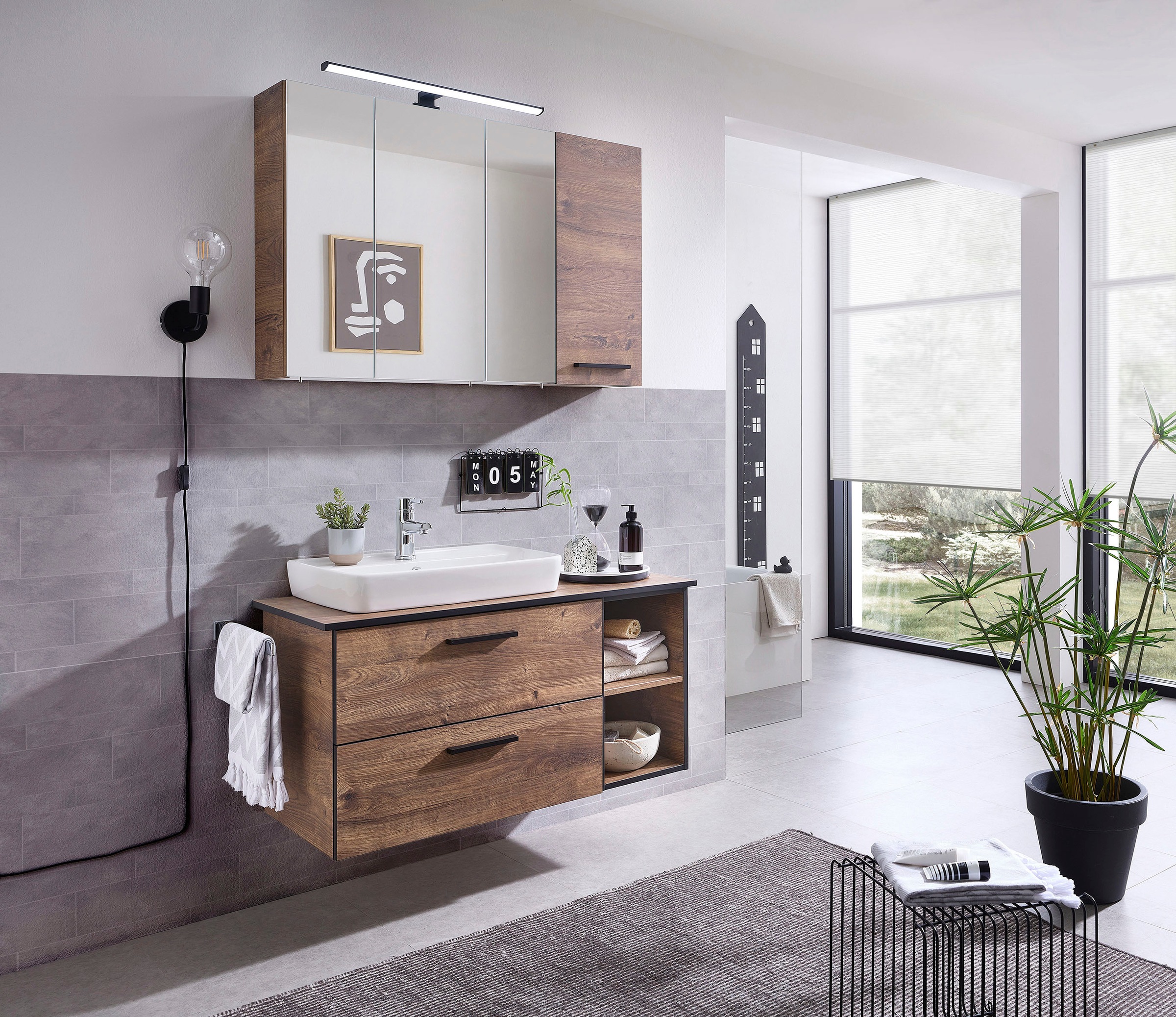 Saphir Badmöbel-Set "Quickset 374 3-teilig, Keramik-Aufsatzbecken mit LED-S günstig online kaufen